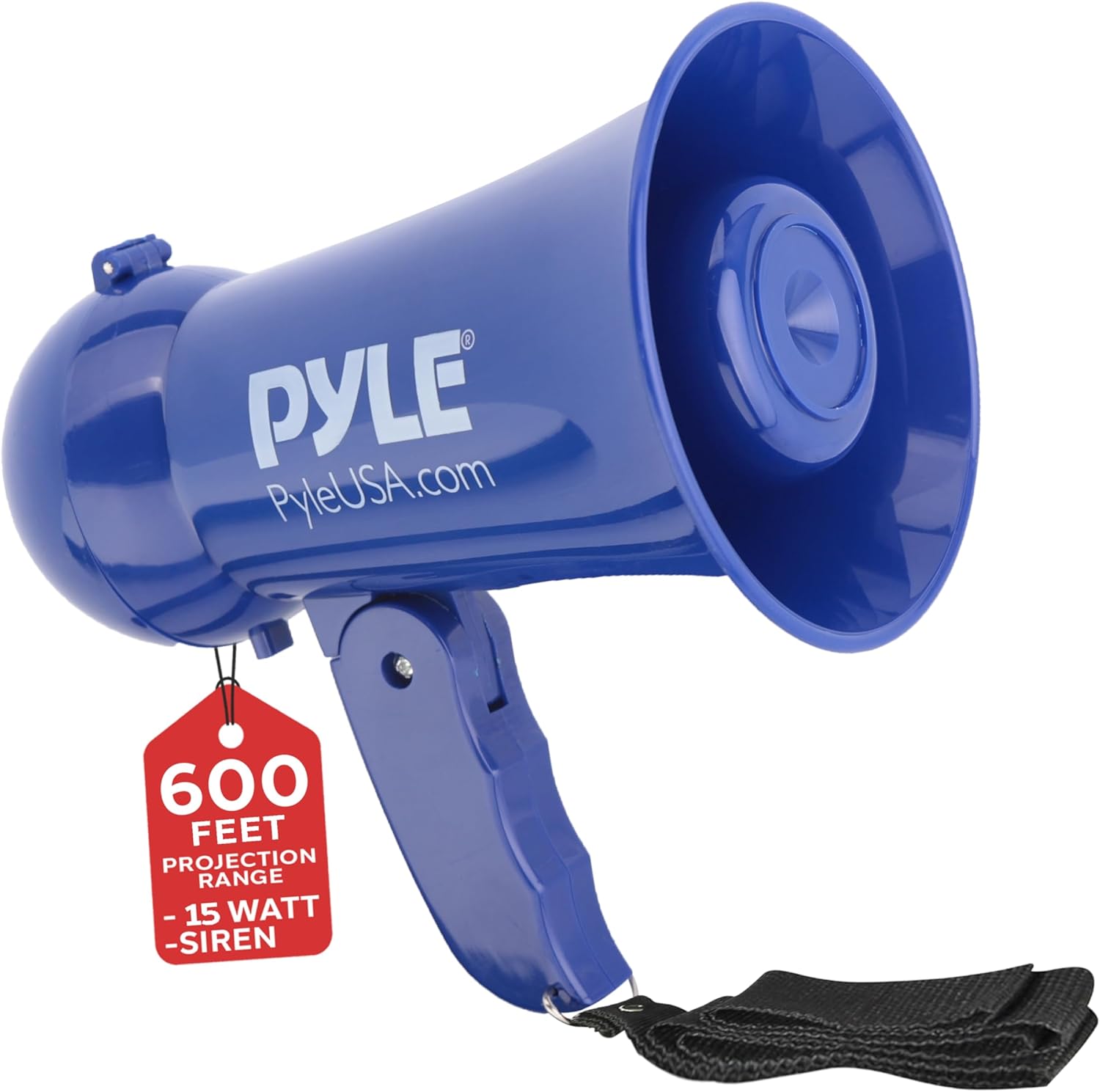 Pyle Portable Megaphone Loudhailer – Battery Powered Handheld Bullhorn PA Speaker with Built-In Microphone, Adjustable Volume, Talk & Siren (Navy Blue)