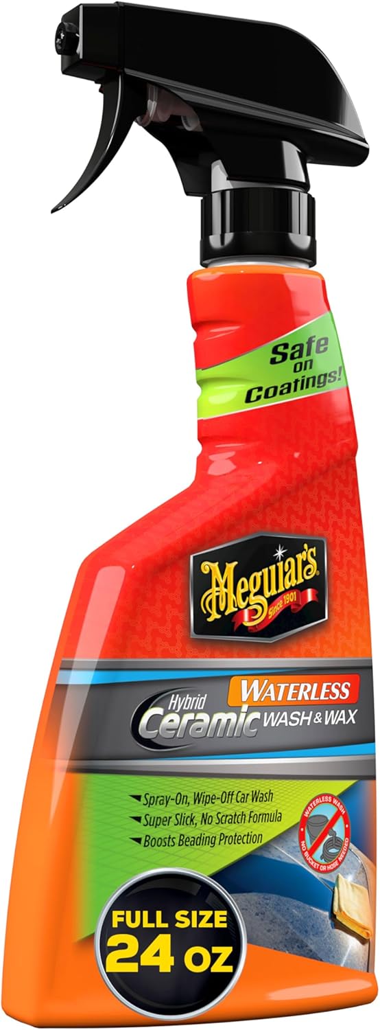 Meguiar's Hybrid Ceramic Waterless Wash & Wax - Waterless Car Wash Spray with Ceramic Chemistry for a Slick, Protective Barrier - No-Scratch Formula for Glossy Paint and Ceramic Coatings, 24 Oz