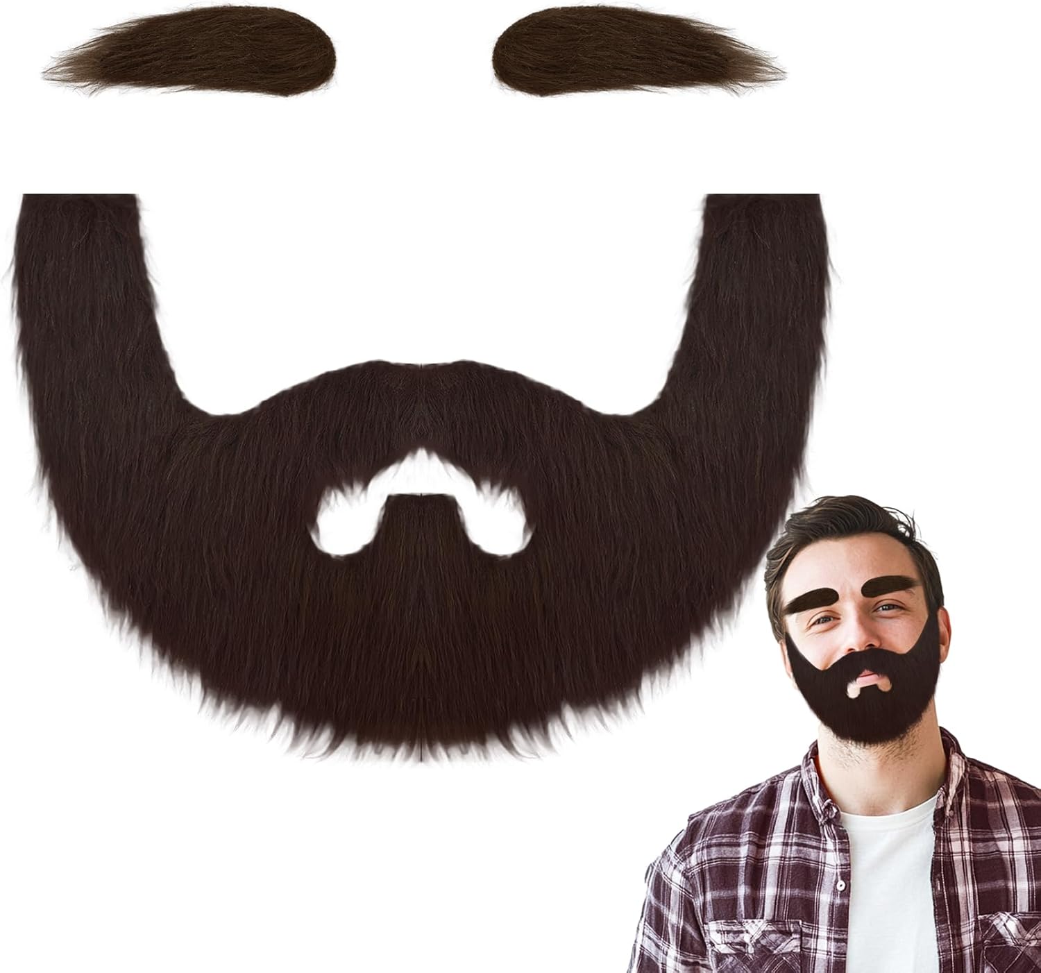 Fake Mustache and Self Adhesive Eyebrows Set,False Beards Novelty Facial Hair Costume for Halloween,Party Supplies,Brown