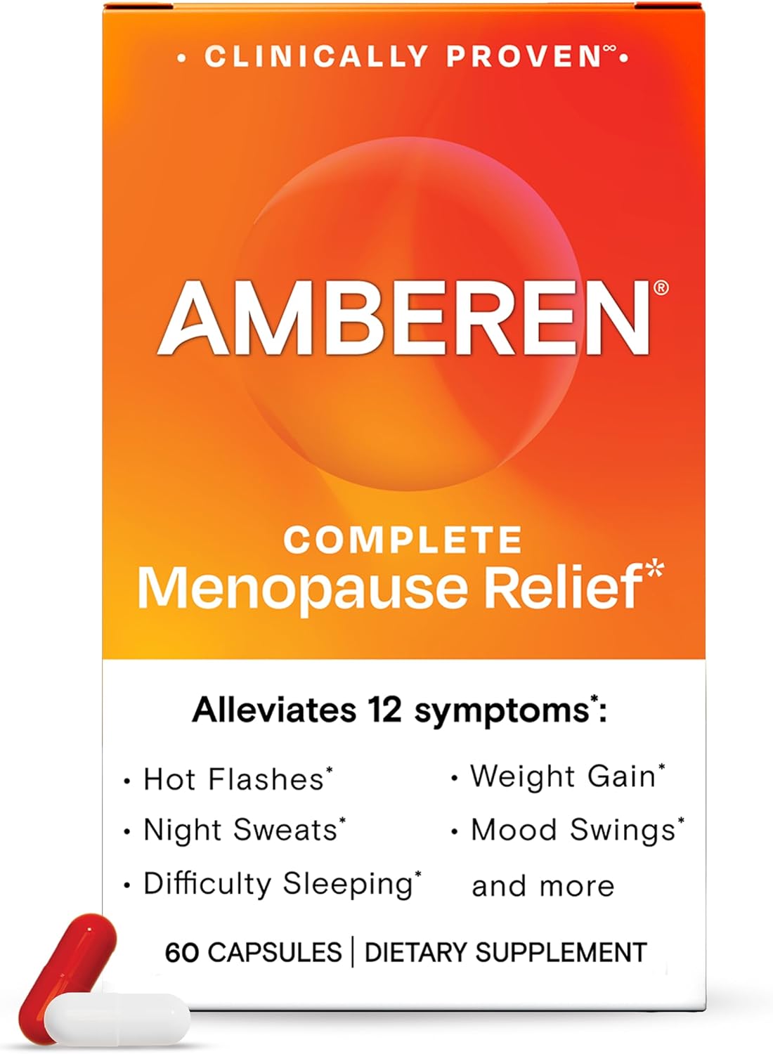 Amberen Menopause Supplement for Women, Clinically Proven, Helps Support Hormone Balance, Helps Relieve 12 Menopause Symptoms: Hot Flashes, Night Sweats, Mood Swings and More, 30 Days Supply