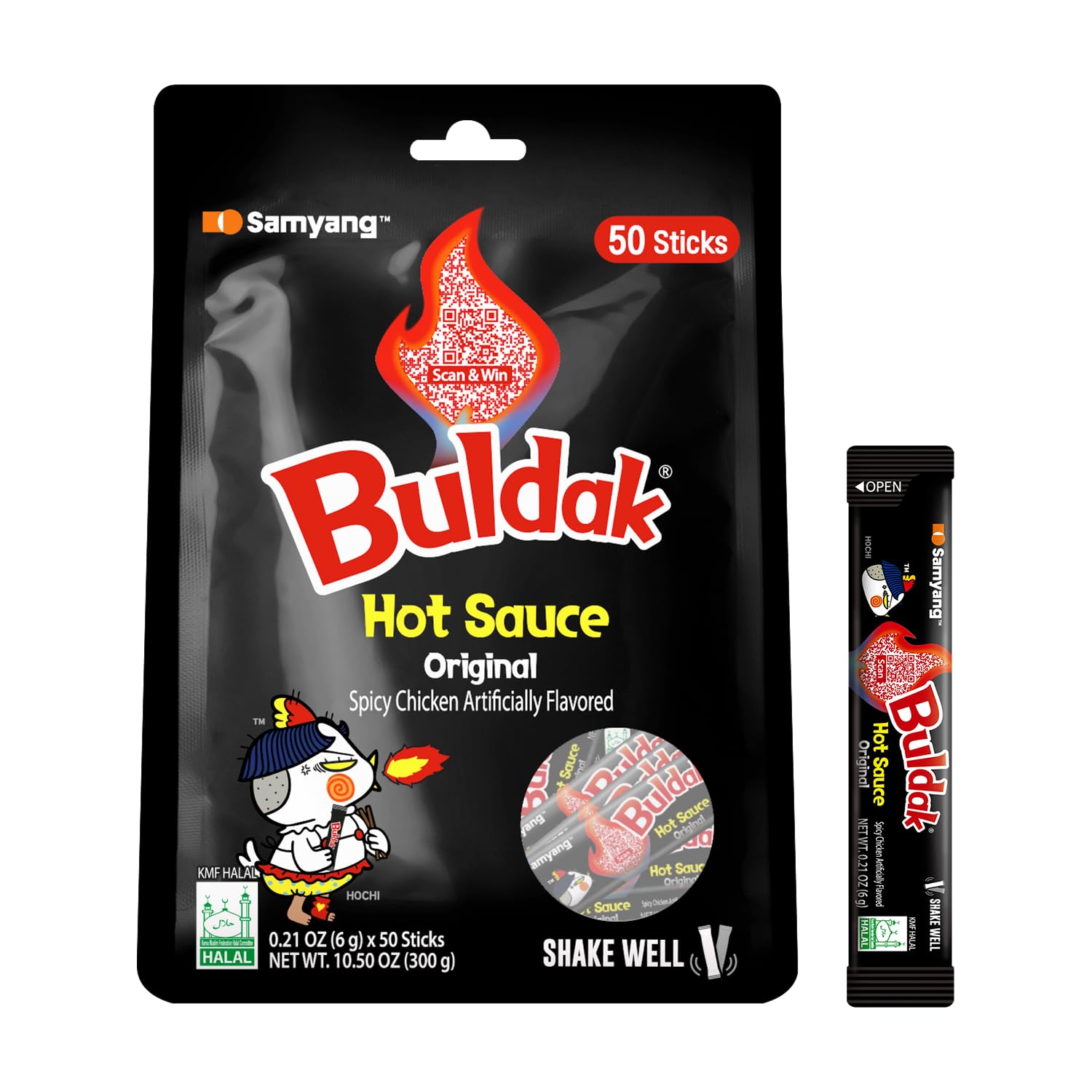 Samyang Buldak Stick Sauce, Original Spicy Hot Chicken Flavor Sauce, Korean Hot Sauce 0.17 Fl Oz x 50 Sticks (8.5 Fl Oz
