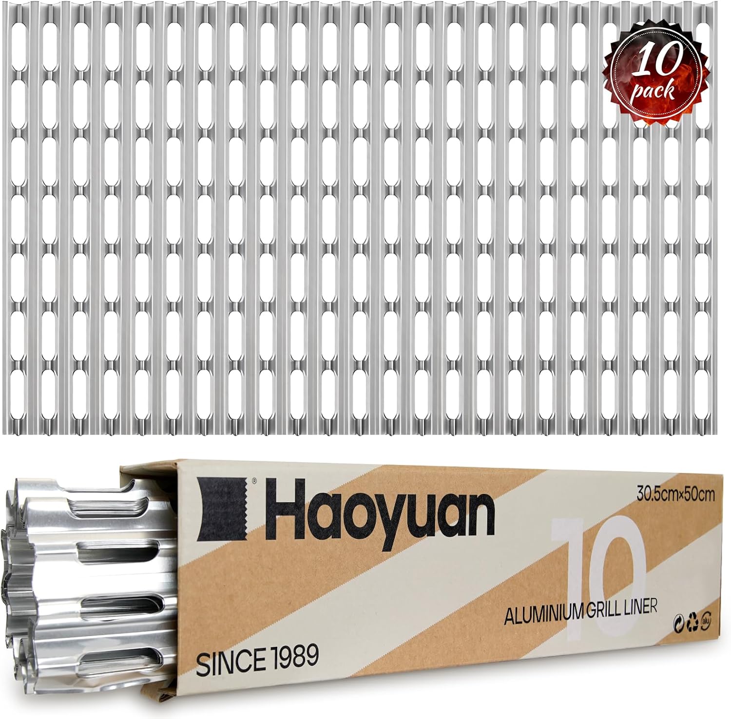 OSVINO 10 Pack Disposable Grill Toppers, 12" x 20" Aluminum Foil Sheets, Heat-Resistant BBQ Liners for Charcoal, Gas & Outdoor Grills, No Mess Grill Accessories