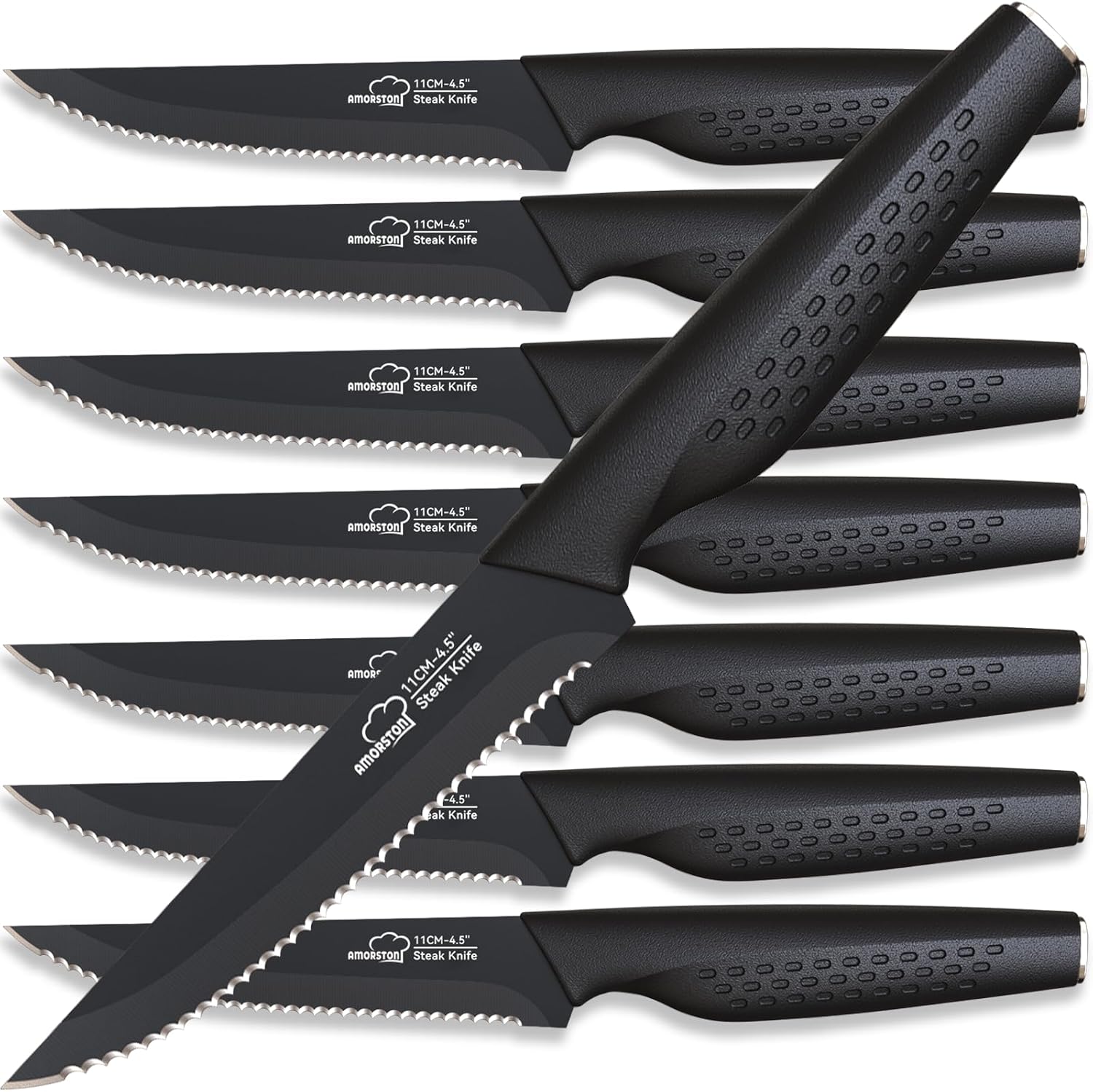 Steak Knives, Steak Knives Set of 8, Stainless Steel Steak Knife Set, Serrated Steak Knives Dishwasher Safe, Elegant Black