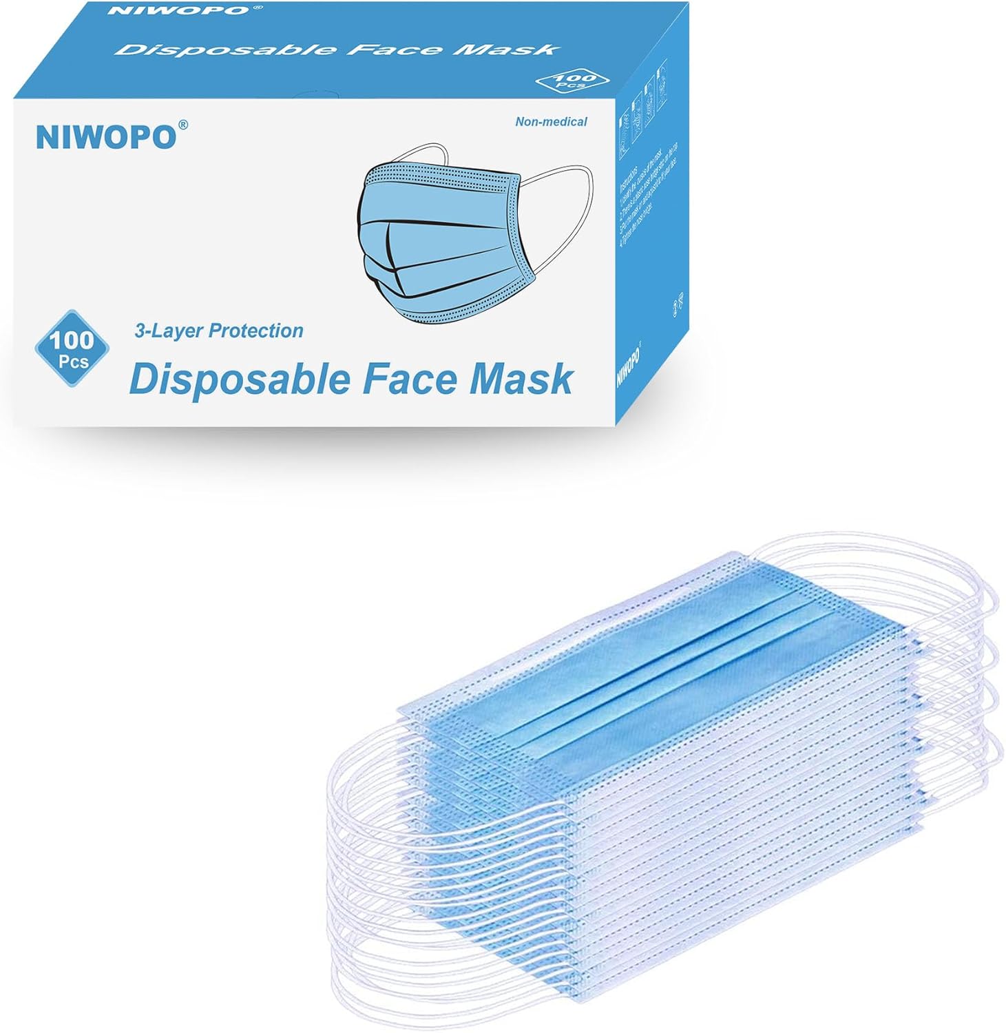 Disposable Face Masks, 100PCS 3 Ply Protection Mask