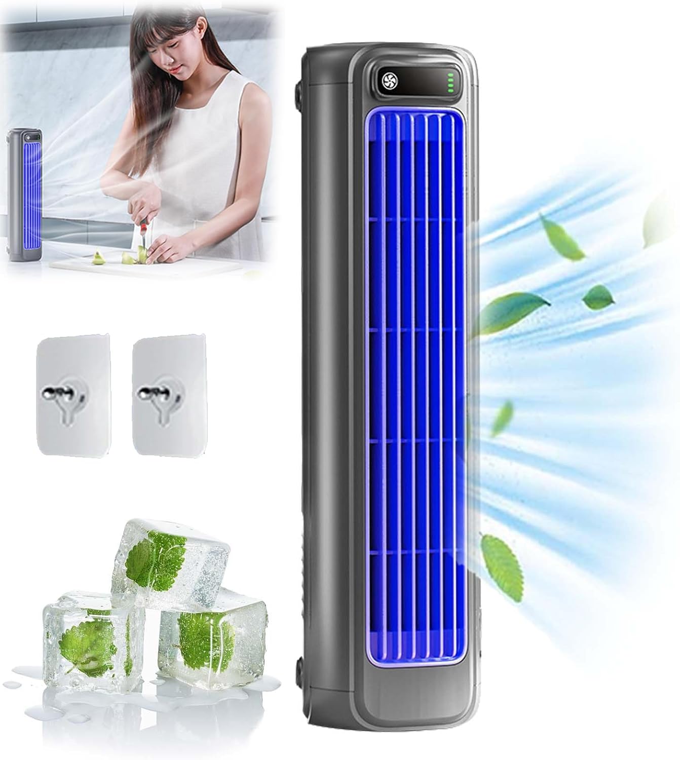 Outfany Cooling Ace Air Conditioner, Libiyi Cooling Ace, Shirem Cooling Ace, Portable Air Conditioner Cooling Fan Quiet with 3 Speeds,Small Desktop Tower Fan for Home Office (Grey, Rechargeable)