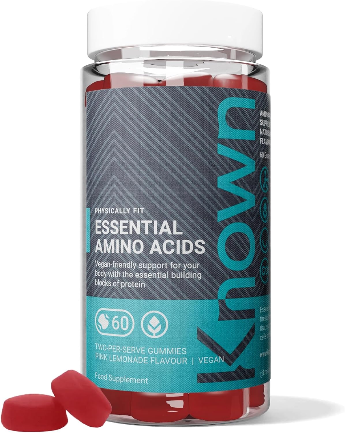 Known Essential Amino Acids Gummies - 200mg Amino Acids - Muscle Health & Recovery - Natural Pink Lemonade Flavour - 60 Vegan Gummies, 1 Month Supply