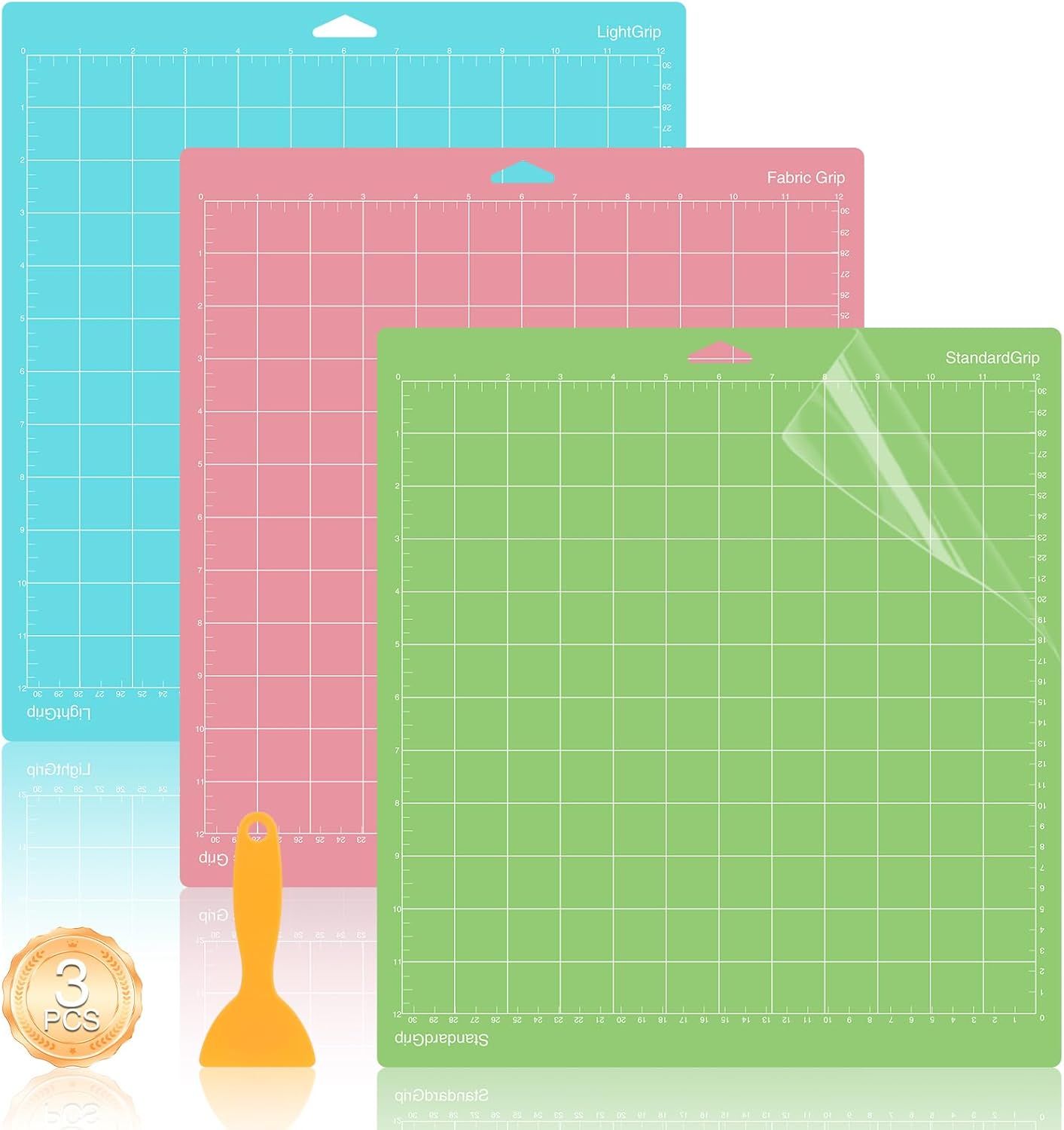 3 Pack Cutting Mats, 12x12 Cutting Mats for Cricut Maker 3/Maker/Explore 3/Air 2/Air/One, Reusable Adhesive Cutting Mats Accessories (StandardGrip, LightGrip, FabricGrip)