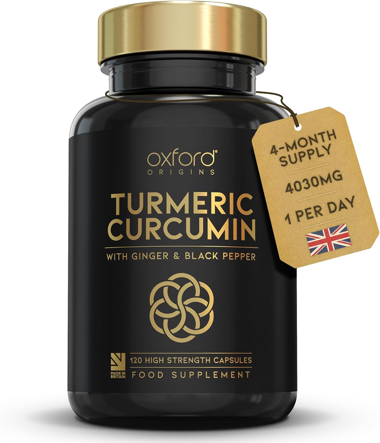 Advanced Turmeric and Black Pepper Capsules Made in the UK | ONE per Day Turmeric Supplement with Ginger & Black Pepper | High Absorption Tumeric Supplement Joints Care | 4 Month Supply - 120 Capsules