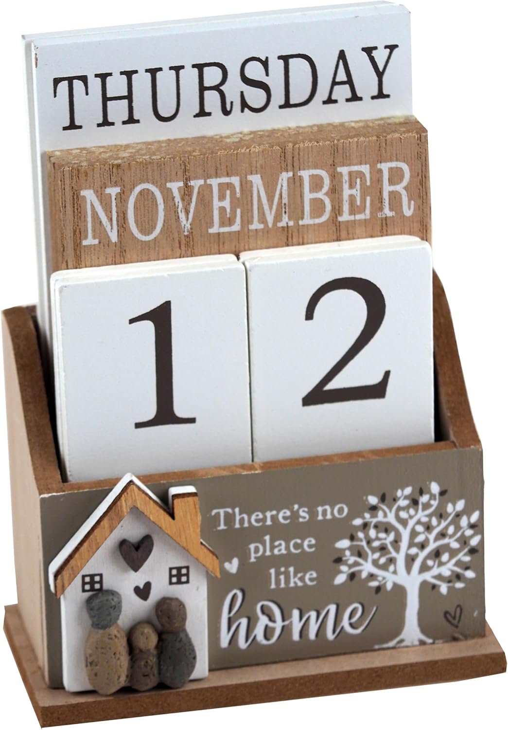 Lesser & Pavey Love & Affection Wooden Home Calendar | Perpetual Desk Calendar for Daily Date Display | Rustic Decorative Calendar Block for Office or Home Décor