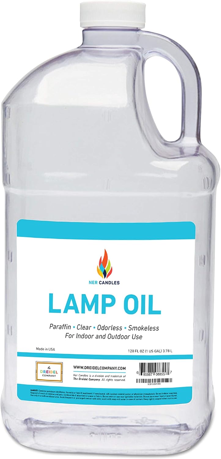 The Dreidel Company Liquid Paraffin Lamp Oil - 1 Gallon - Smokeless, Odorless, Ultra Clean Burning Fuel - Torch Fuel for Indoor and Outdoor Use- Made in The U.S.A.