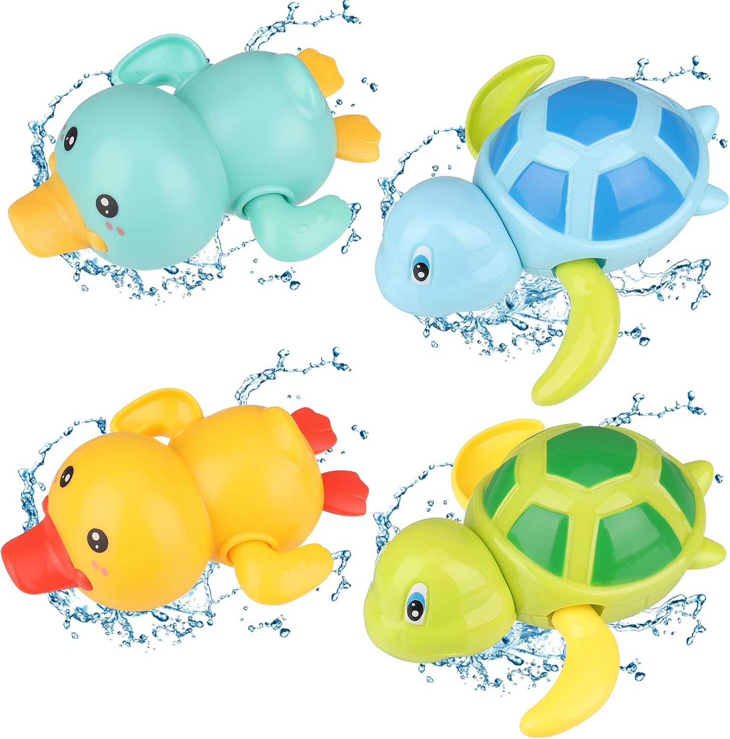 Pinenuts Baby Bath Toys, 4 Pcs Baby Bath Tub Toys Wind-up Toys Paddling Pool Toys Floating Swimming Ducks & Turtles Water Toys for Toddler Kids Girls Boys Bath-time Shower Gifts