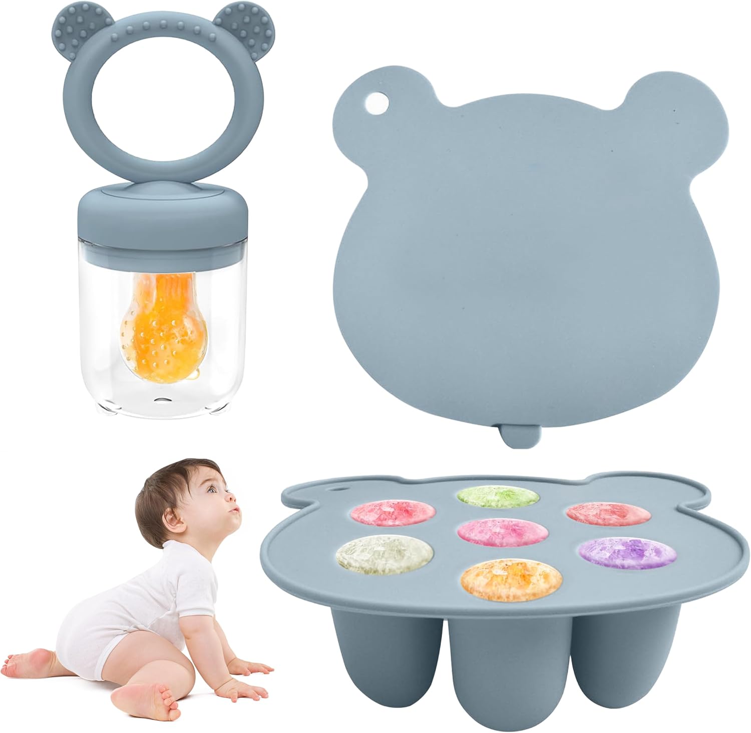Baby Fruit Food Feeder Pacifier, Silicone Breastmilk Babies Food Freezer Tray, Baby Food Storage Containers Feeder for Safe Infant Self Feeding