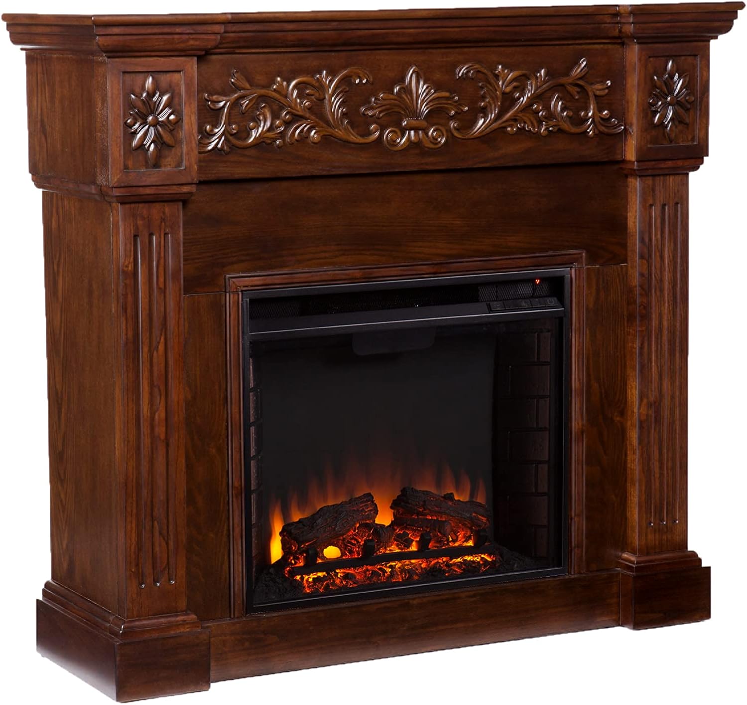 SEI Furniture Calvert Electric Carved Floral Trim 44" Fireplace, Espresso (AMZ8729EF)