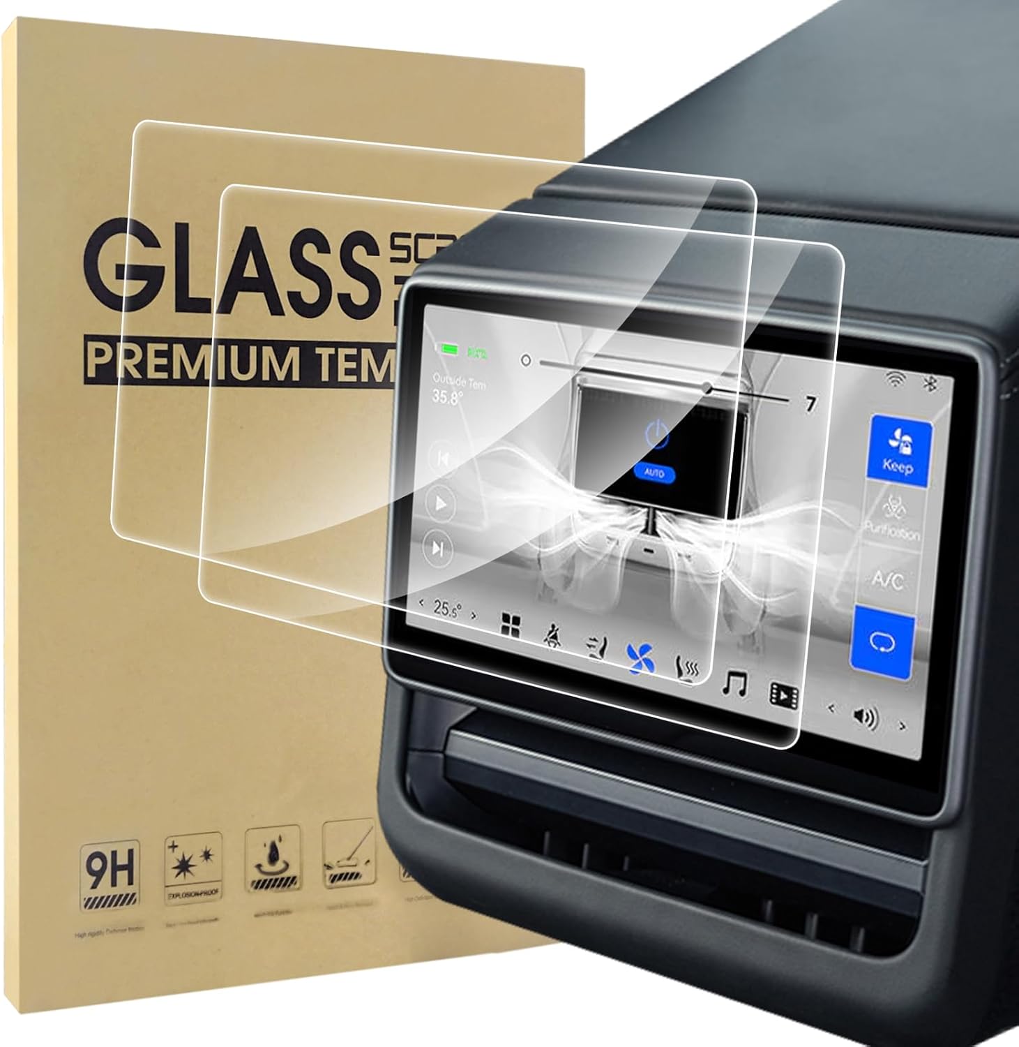 Bigqin 2Pack Rear Screen Protector Compatible with Tesla Model 3 2025 2024 8-Inch Rear Touchscreen Accessories, 9H Tempered Glass Screen Protector, HD Clear, Anti-Scratch, Shock Resistant