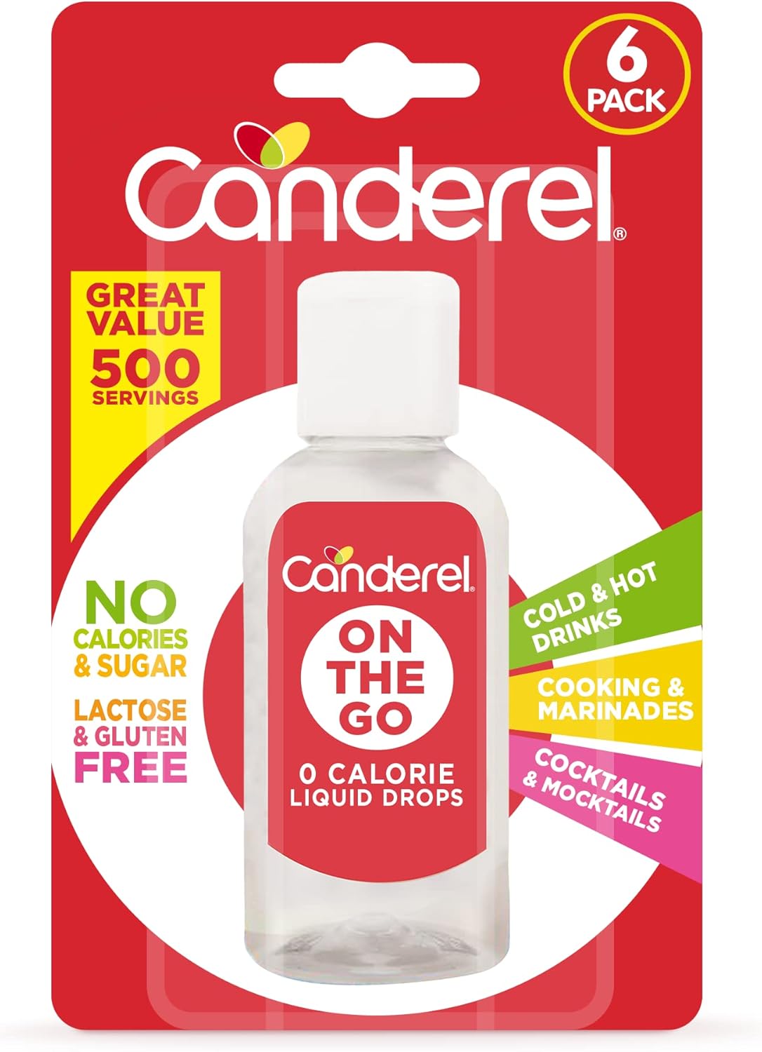 Canderel On The Go Liquid Sweetener 6 x 55ml Pack - Zero Sugar and Zero Calories Sugar Alternative - 500 Servings