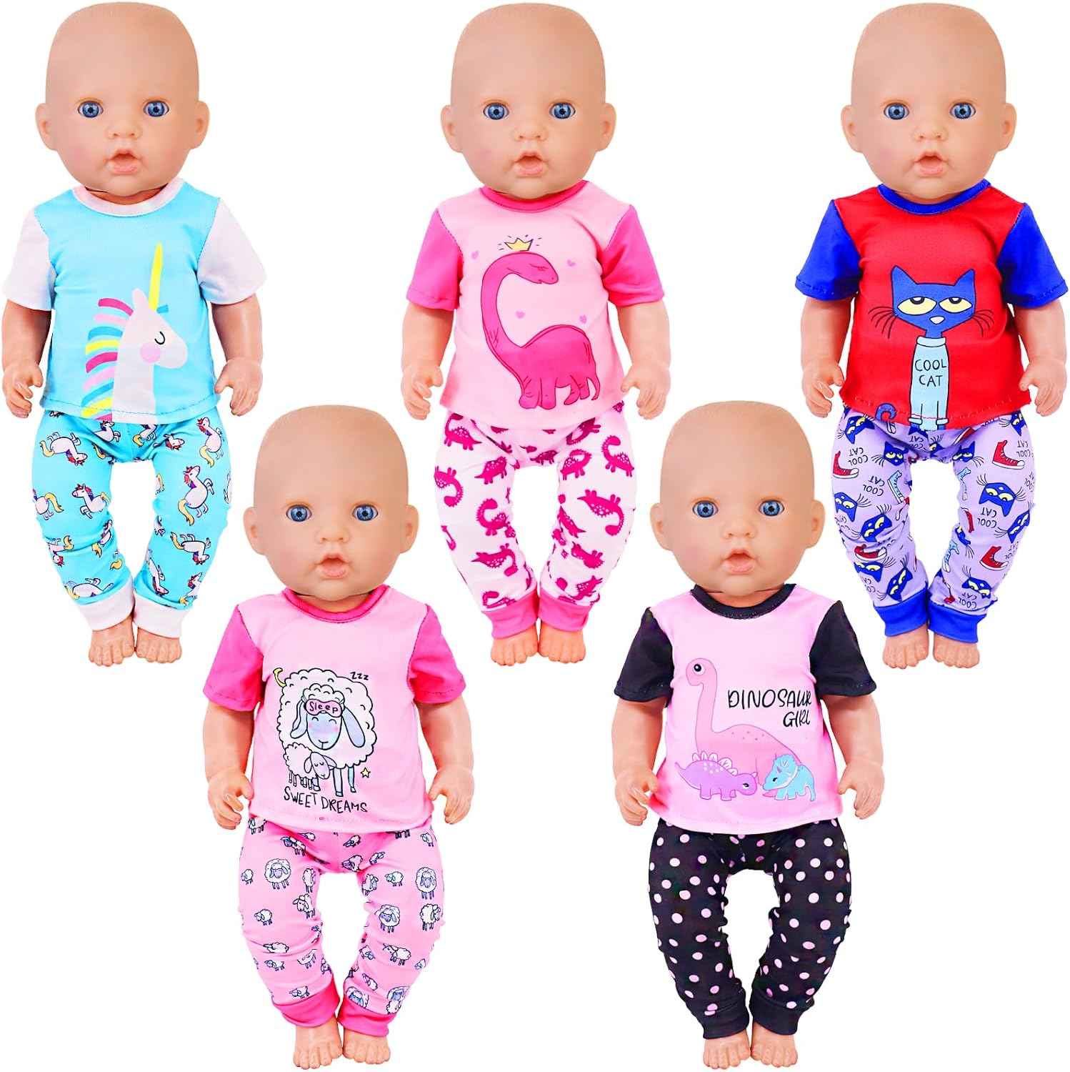 UNICORN ELEMENT 5 Set Baby Doll Clothes for 14-18 Inch Dolls，14-16 Inch Doll Accessories with Short Sleeves for New Born Baby Doll（No Doll）