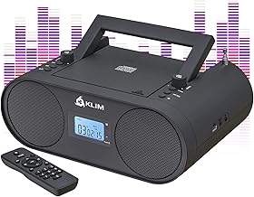KLIM Boombox B4 CD Player Portable Audio System - New 2024 - AM/FM Radio with CD Player MP3 Bluetooth AUX USB - Wired & Wireless Mode Rechargeable Battery - Remote Control Autosleep Digital EQ