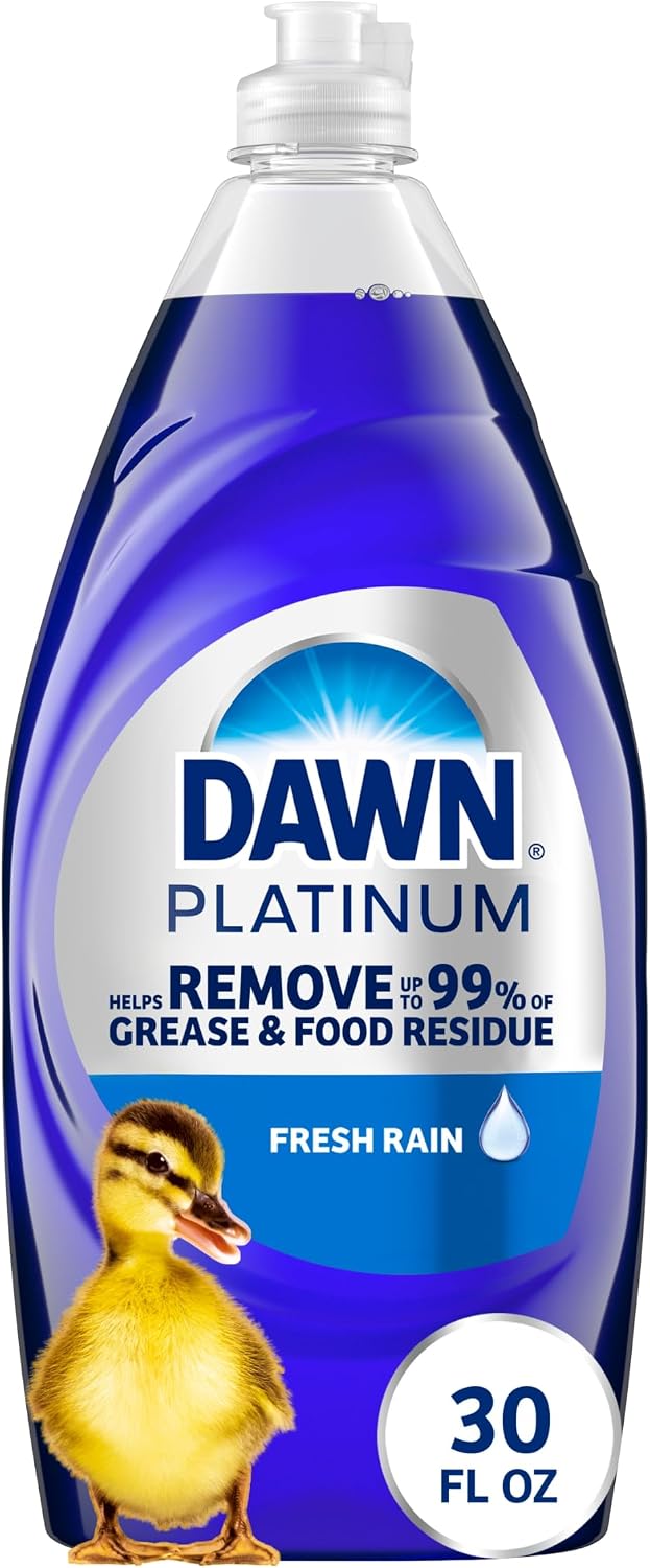 Dawn Platinum Dish Soap Fresh Rain Scent Liquid Dishwashing Detergent, Powerful Dawn Dish Soap for Tough Grease Removal, 30 oz
