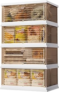 HAIXIN Plastic Folding Storage Bins, Stackable Storage Drawer with Magnetic Diamond Door, Closet Organizers and Storage for Bedroom Sturdy Easy Assembly Brown, 34.76Gal(20.7" L x 13.7" W x 35.1" H)