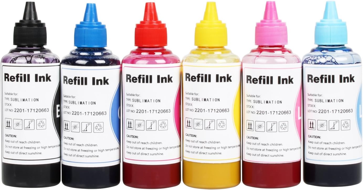 6 Colors Sublimation Ink Refilled Bottles for Epson Artisan 1430 1400 835 L805 L800 837 710 810 700 725 730 Printers,Sublimation Ink 6 Colors Refill Ink kit for Refillable Cartridges CISS