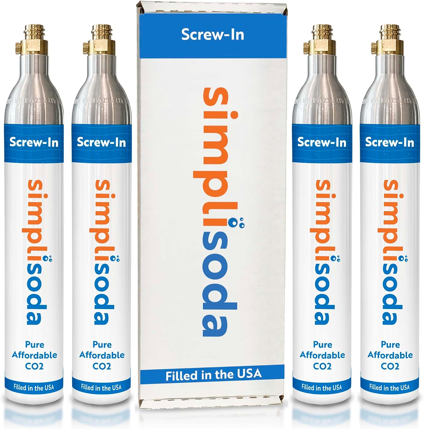 Simpli Soda 60L CO2 Canister Cylinders - Compatible w/Sodastream BLUE Screw-In Only, Ninja Thirsti, Philips, and More - Threaded Style Soda Streaming Machine CO2 Tanks Gas Refill, | 14.5 oz, Set of 4