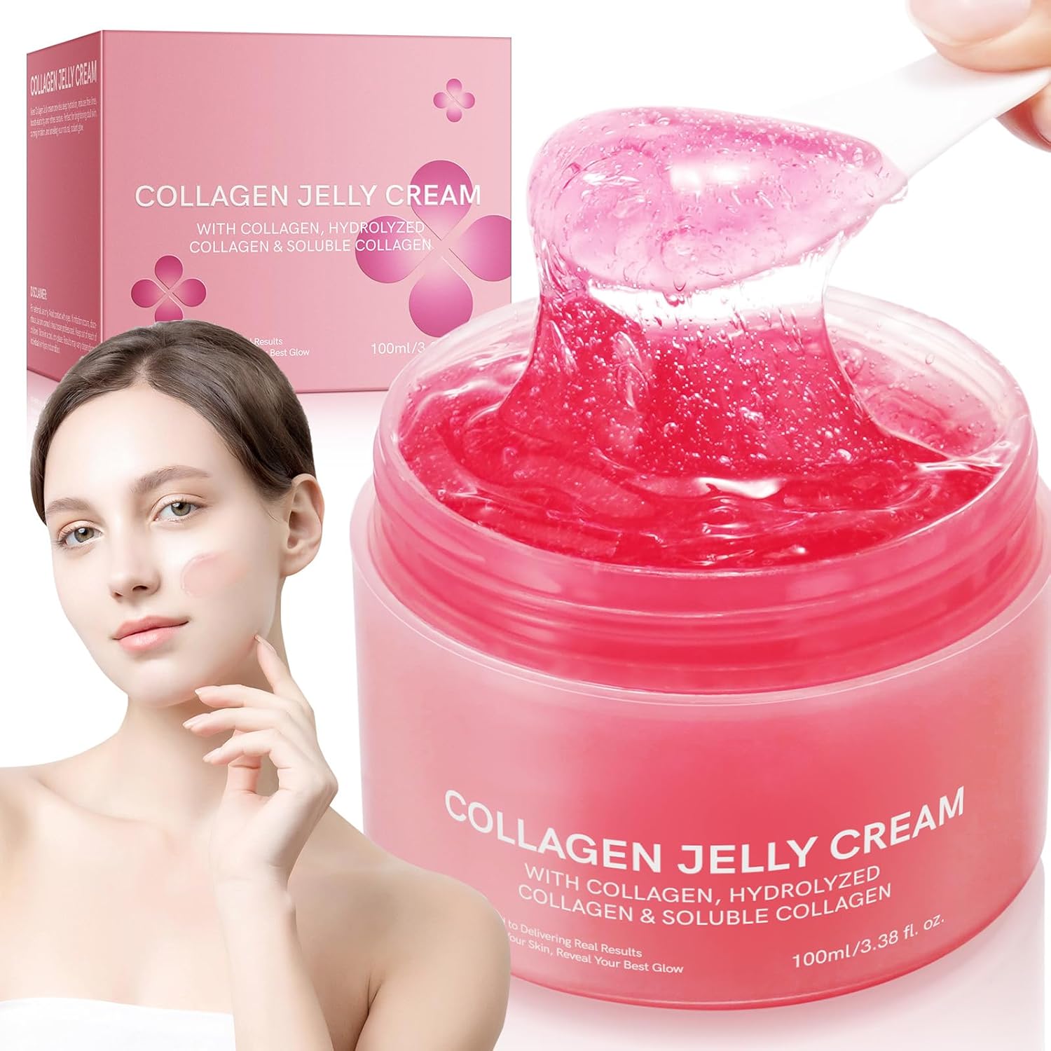 Collagen Jelly Cream- Freeze-Dried Hydrolyzed Collagen - Elasticity & Hydration, Reduce Fine Lines & Dullness -No artificial color- Day and Night,Best Facial Moisturizer For All Skin Types(3.38 fl.oz)