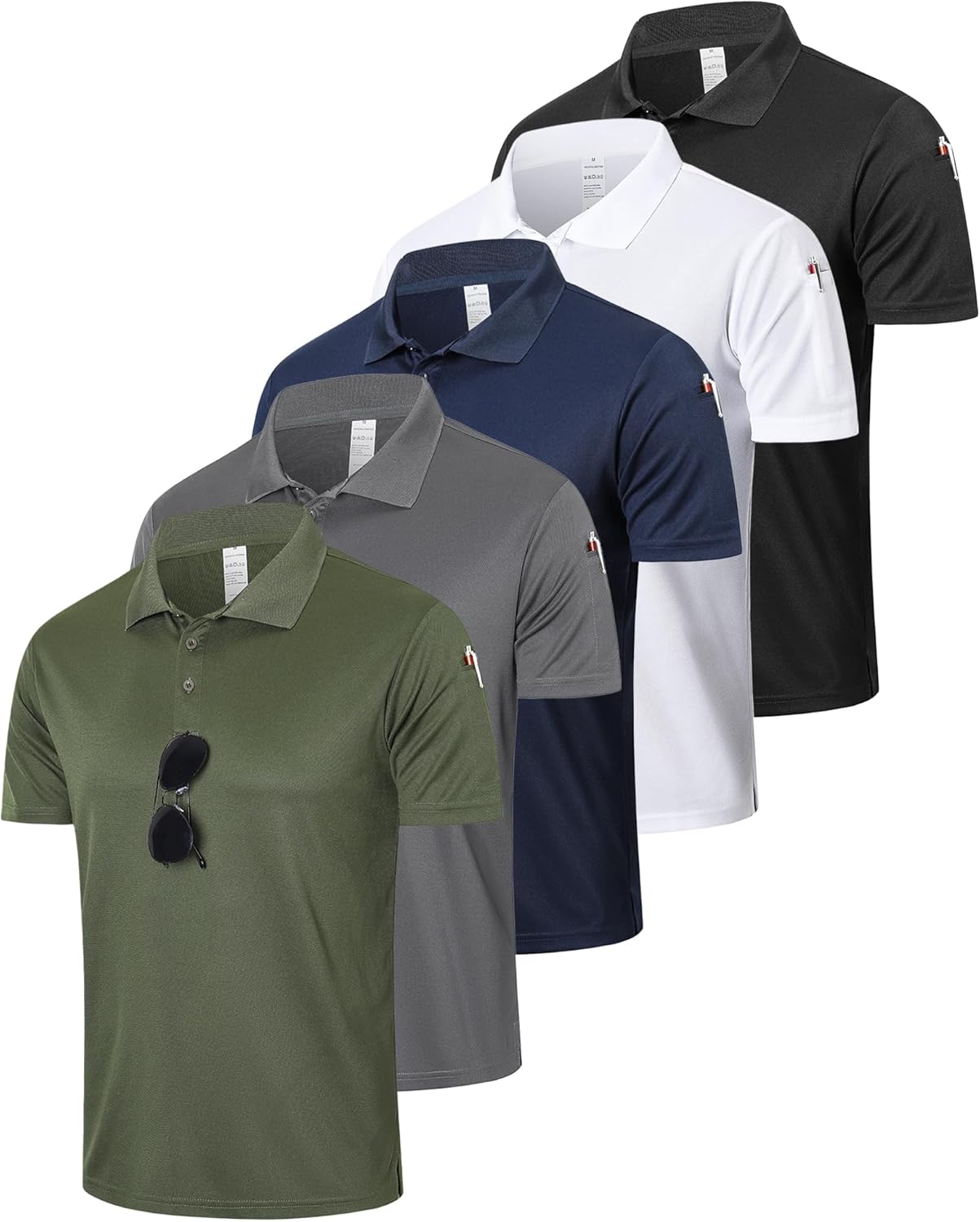 HUAKANG 5 Pack Men's Polo Shirt Short Sleeve Golf Polo Shirts Moisture Wicking Breathable Gym Sport Top for Golf Tennis Work