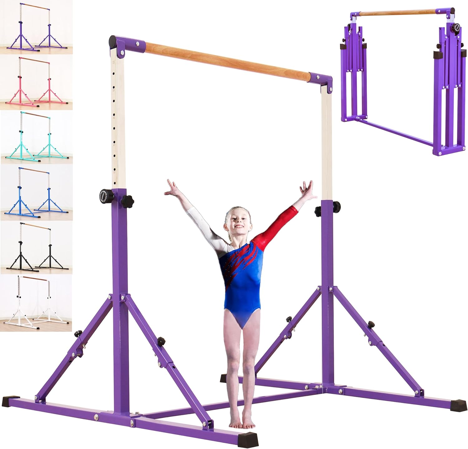 Marfual 5 Ft Fold Gymnastic Bar Kip Bar with 4 Ft Inner Width 5 ft Adjust Height Gymnastic Equipment for Kids and Girl and Teenage Home and Club Use