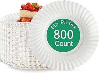 JOLLY PARTY 6 Inch White Paper Plates Uncoated, Everyday Disposable Paper Plates, Light Weight Small Dessert Plates, Round 6" Paper Plate Bulk, 800 Count