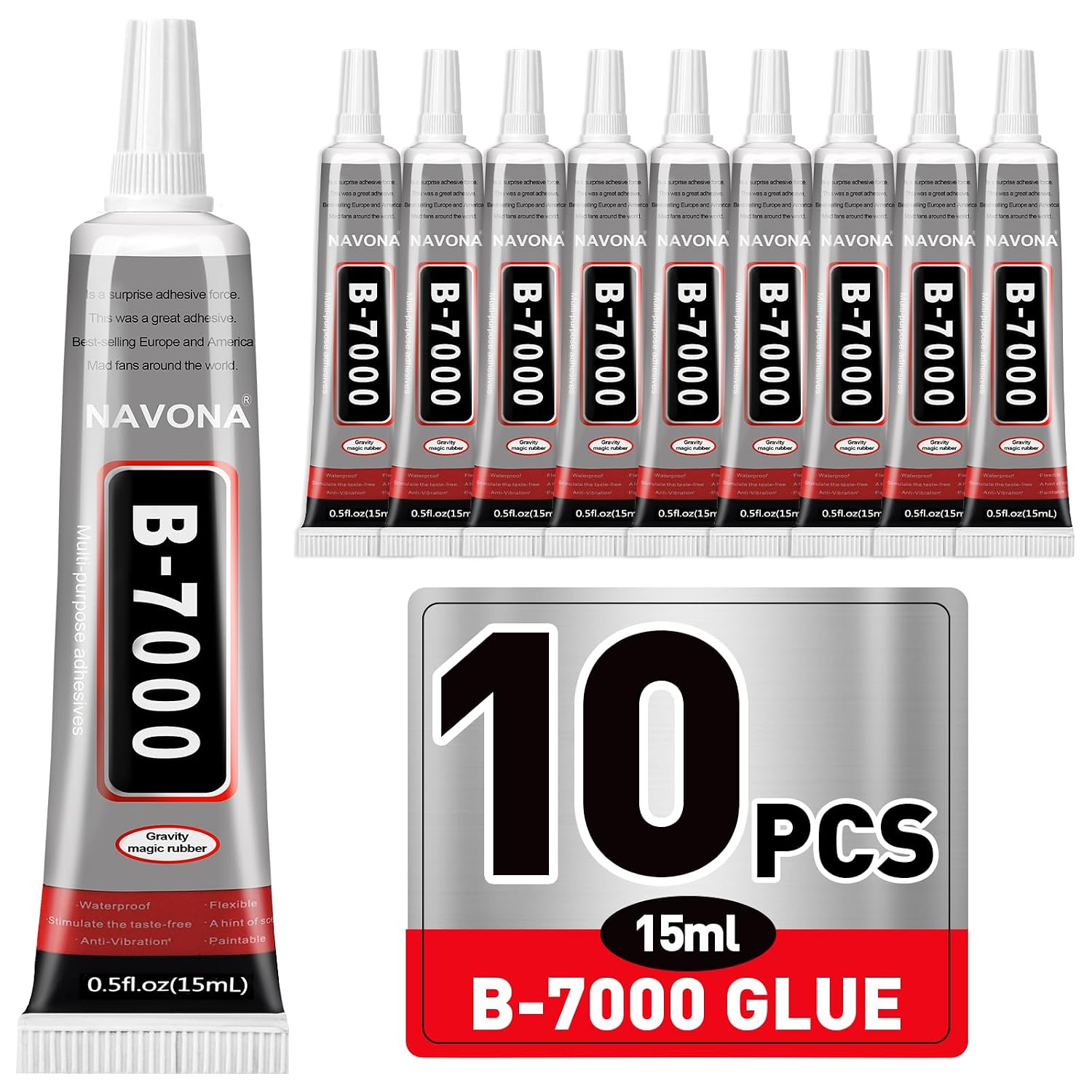 10 PCS 15ml B7000 Rhinestone Glue Clear with Precision Tip, Bedazzling Glue, Multipurpose Super Glues for Nail, Craft, Jewelry Making, Nail Art, DIY, Makeup, Shoes
