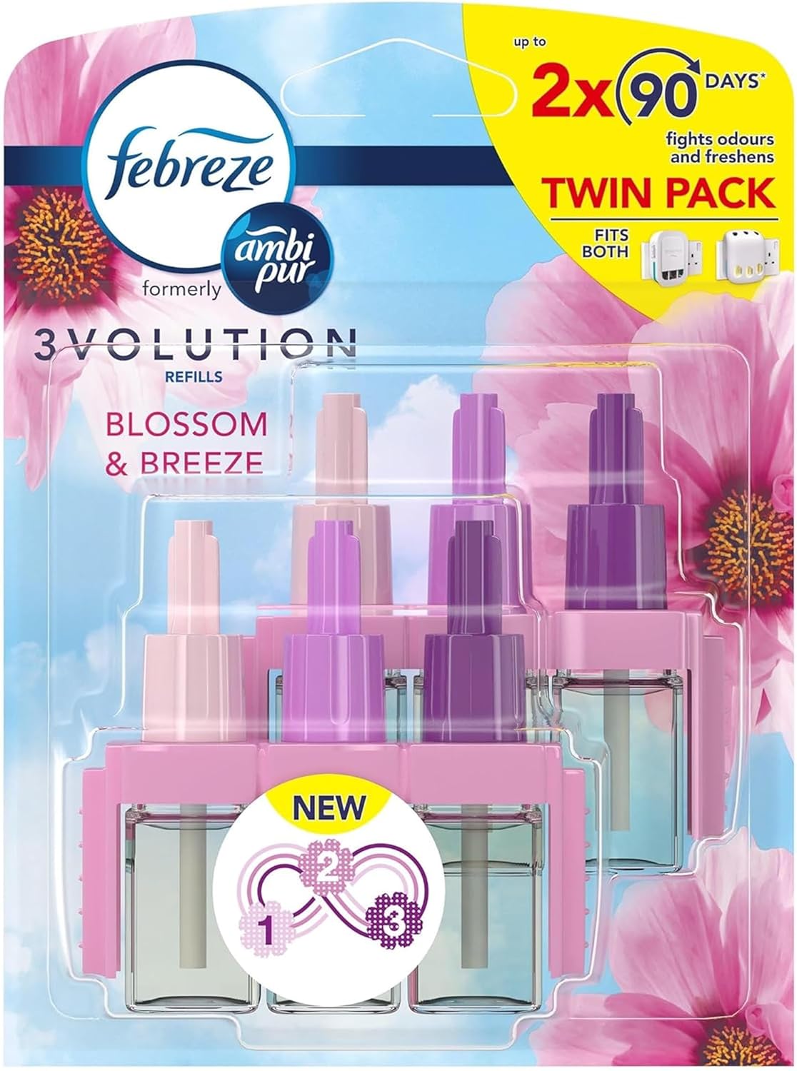 Febreze Ambi Pur 3Volution Air Freshener Plug in Refill Twin Blossom and Breeze with Lenor 3 Alternating Scents to Clean Away Odours - Twin Refill 20ml