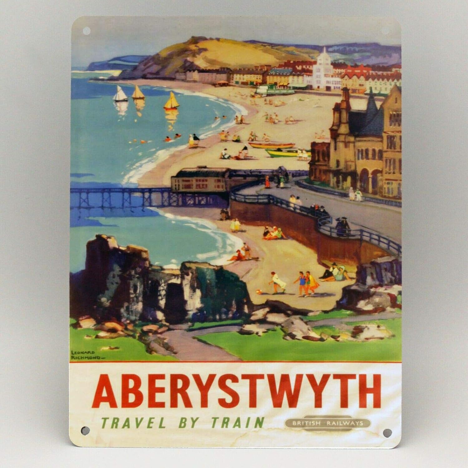 Inga WALES ABERYSTWYTH RAILWAY POSTER METAL SIGN VINTAGE BRITISH RAIL TRAIN TRAVEL METAL TIN SIGN 8x12 inches