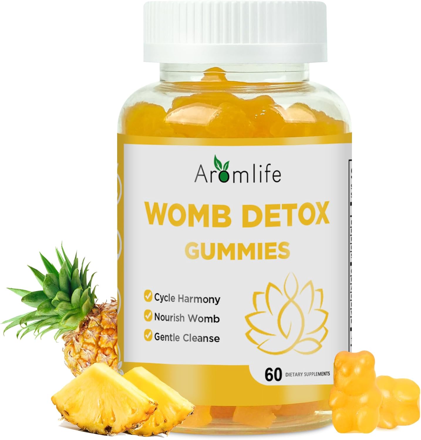 Womb Detox Gummies for Women to Warm Uterus, Natural Fibroid Fertility Gummies for Menstrual Uterus Detox & Cleanse, 60 Count Pineapple Flavor Feminine Balance Sugar-Free Gluten-Free Vegan