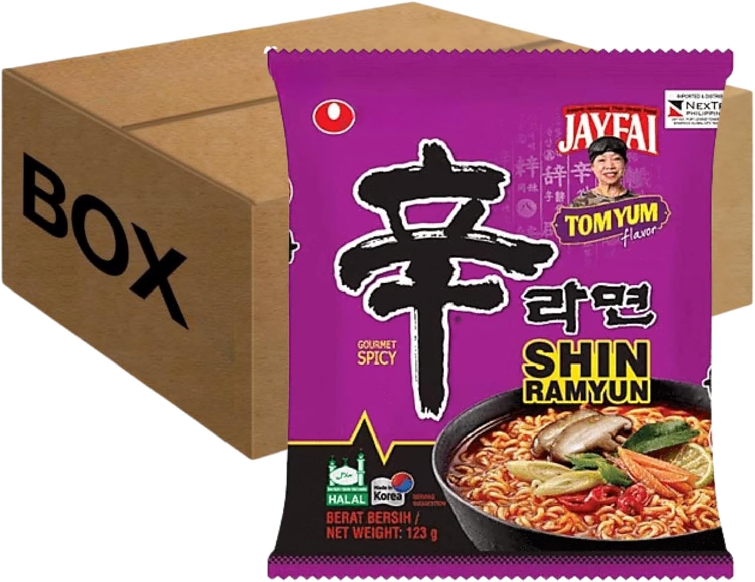 Nongshim Shin Ramyun Korean Tom Yum Noodles Pack of 20 (123g Each) - Hot & Sour Instant Ramen Soup for Quick Meals & Noodles