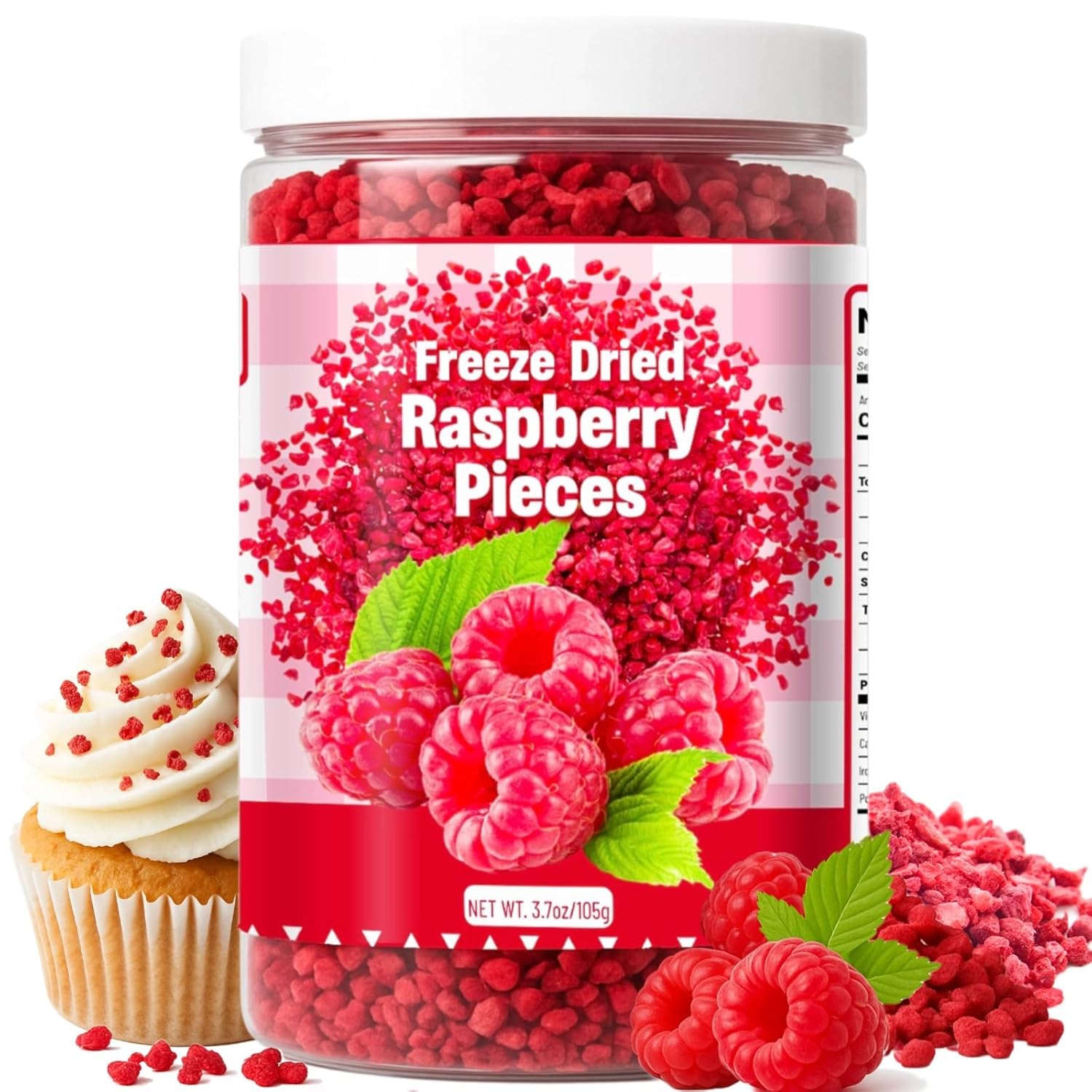 Premium Freeze Dried Raspberries Pieces - 3.7Oz/105g Pure Dried Raspberries, Made From Whole Fresh Raspberries, No Sugar Added, Red Raspberries Pieces for Fruit Snacks, Baking