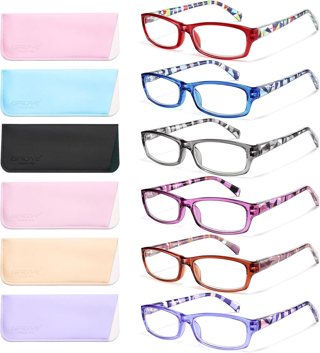 Gaoye Reading Glasses for Women, 6 pack Fashion Readers for Women Men Spring Hinge Eye Glasses, Blue Light Reading Glasses
