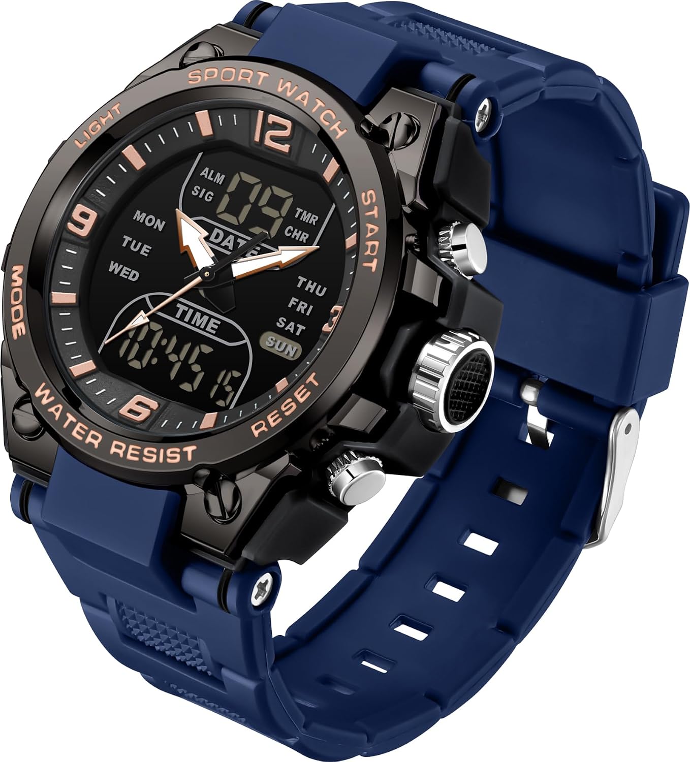 Men's Watch Sport Waterproof Military Watches Outdoor Tactical Digital Analogue Watch Electronic Wrist Watches with LED Stopwatch Countdown Alarm Dual Time Big Face