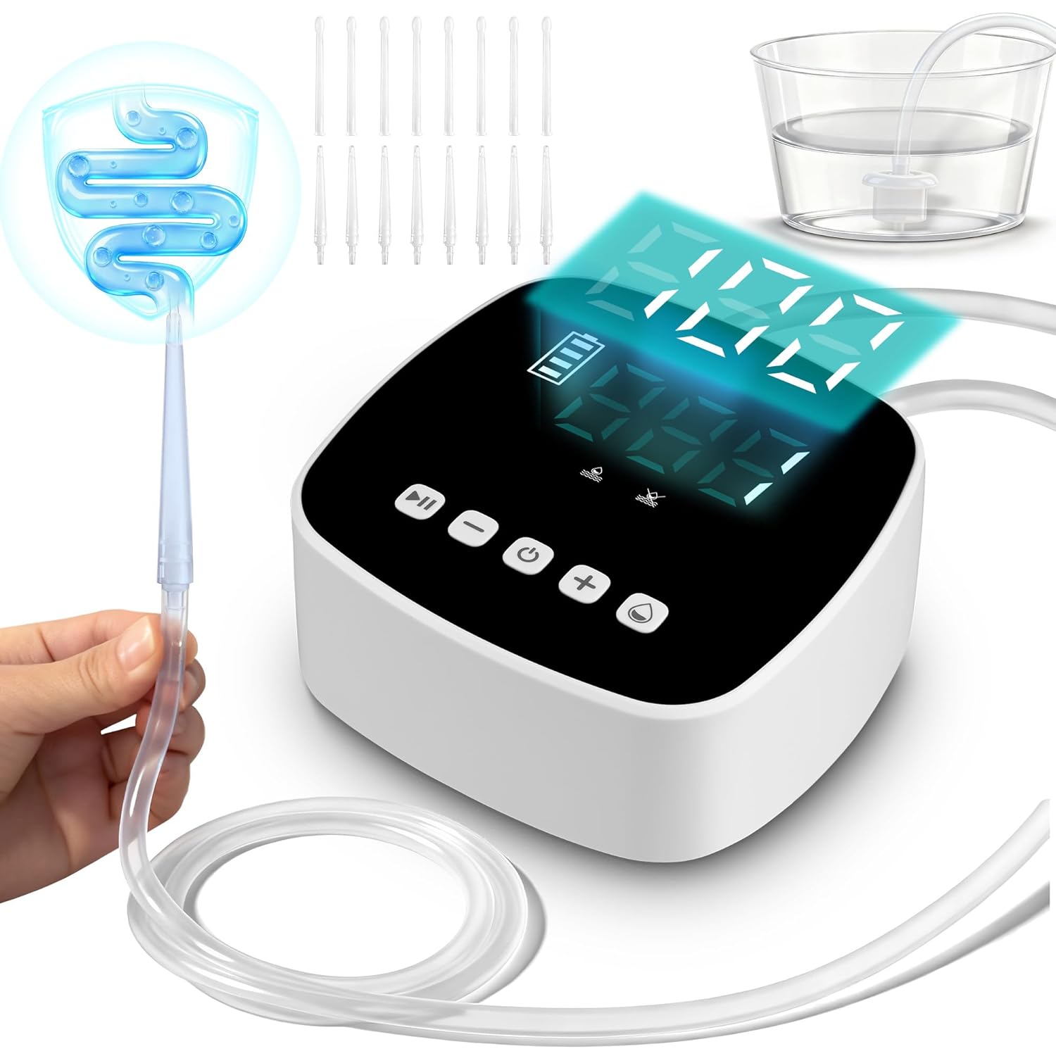 Enema Kit with Dual Nozzles, Detox Colon Cleansing for Women Men, Organic Coffee Enema Use, Coffee Cleanse Kit with 100-Level Pressure, Water Flow Control & LCD Display,External Water Supply
