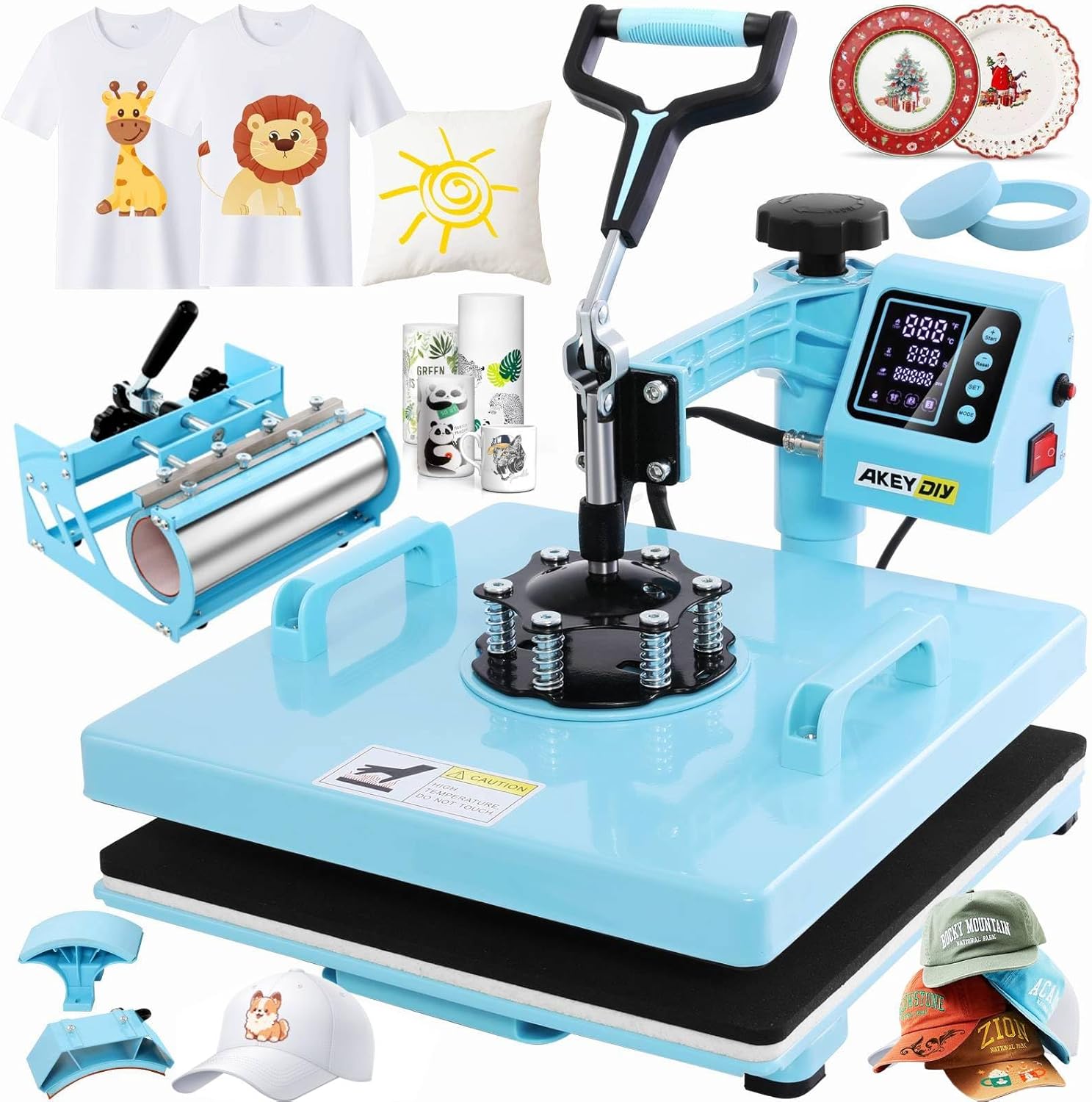 AKEYDIY Heat Press, 15x15 Shirt Press Machine with 30 OZ Tumbler Attachment, 5 in 1 Sublimation Shirt Printing hat and Mug Heat Press Digital Heat Press Machine for T Shirts/Tumbler/Mug/Cap/Plate