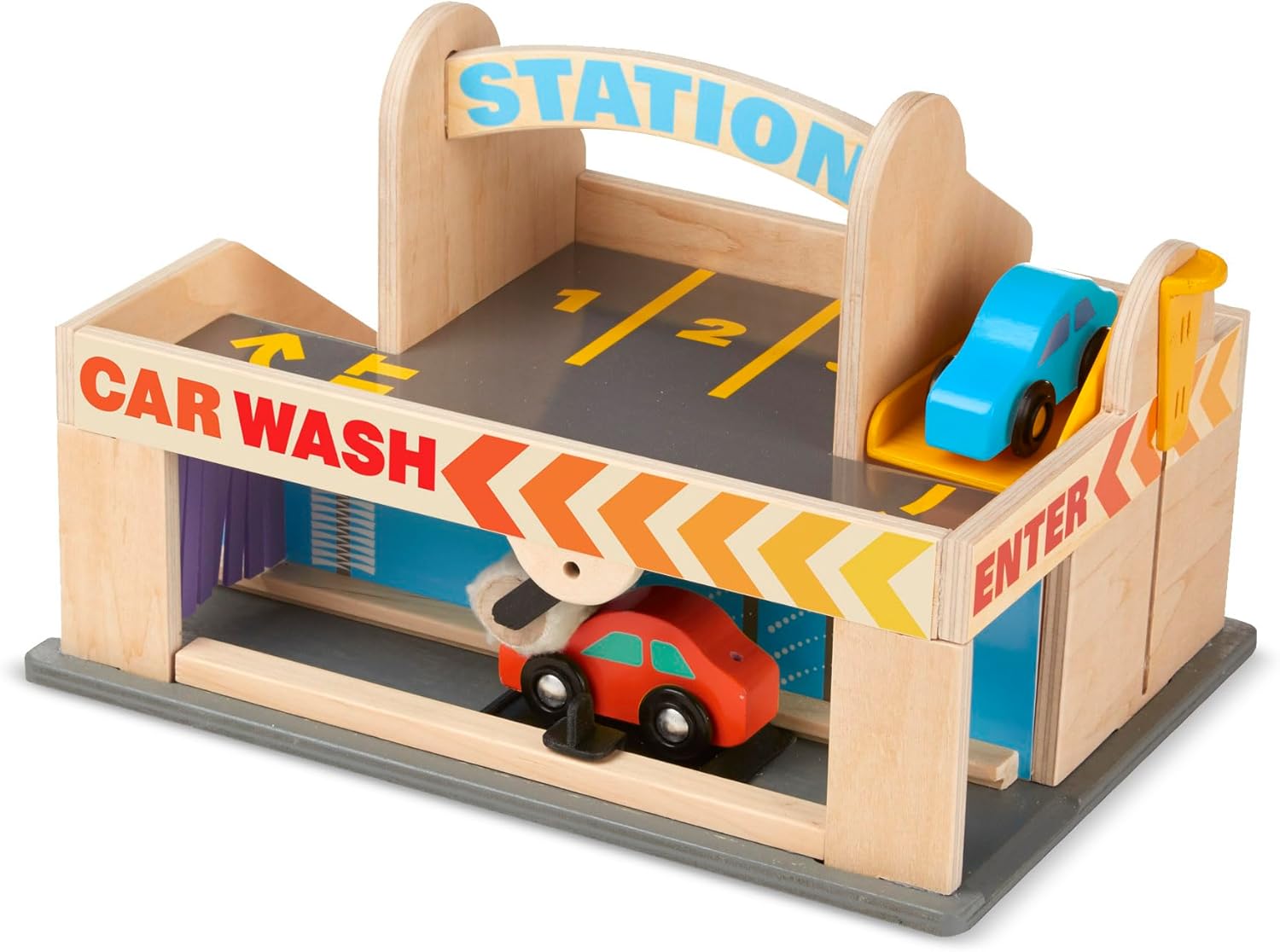 Melissa & Doug Service Station Parking Garage | Wooden Vehicle | Pretend Play | 3+ | Gift for Boy or Girl , 21.59 x 21.59 x 30.48 centimeters
