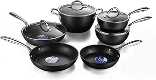 Diamond-Infused Nonstick Induction Cookware Set, Scratch-Resistant Pots and Pans Set with Glass Lids, Dishwasher Safe Oven Safe 10-Piece, Black