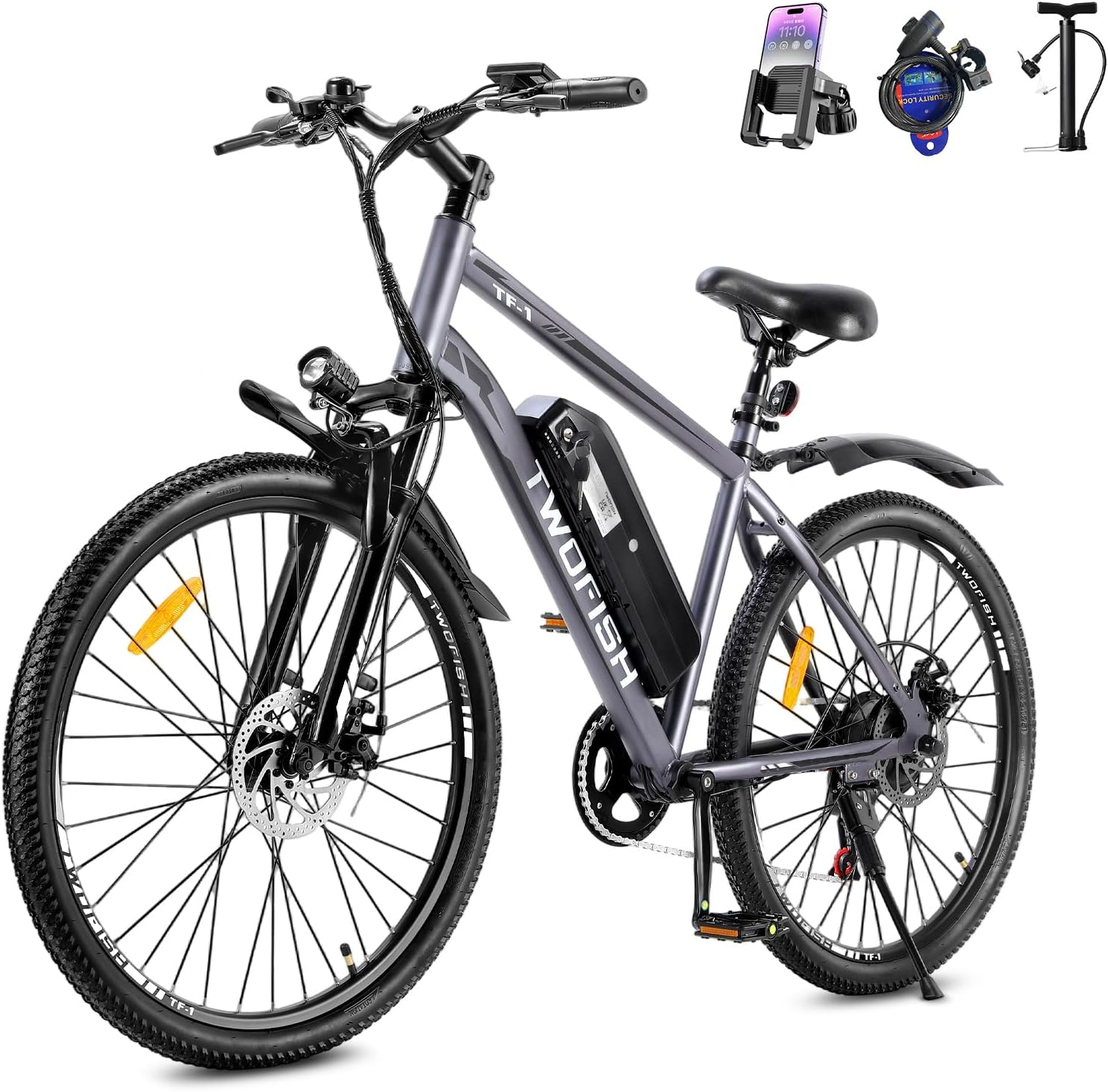 TWOFISH Electric Bike for Adults, 26" Electric Mountain Bike with 36V 15Ah Battery and 250W Motor, 100KM Max Range, 7-Speed E Bike with LED Display, Disc Brakes, Cruise Control, TF-1