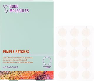 Good Molecules Pimple Patches (60 Patches) - Ultra-Thin Hydrocolloid Patches To Conceal Whiteheads, Blackheads And Blemishes, Target Ance and Impurities - Skin Care For Face With Cellulose And Pectin