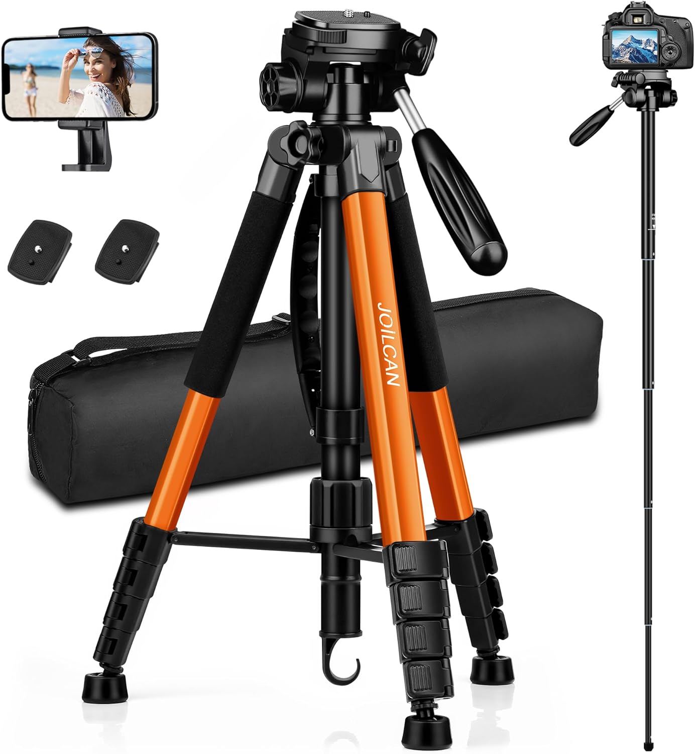 Camera Tripod, 72” Tripod for Camera Stand, Aluminum Heavy Duty Tripod for Video Photo, 5 in 1 Travel Camera Tripod & Monopod Compatible with Canon Nikon Cameras DSLR Camcorder Projector Phone