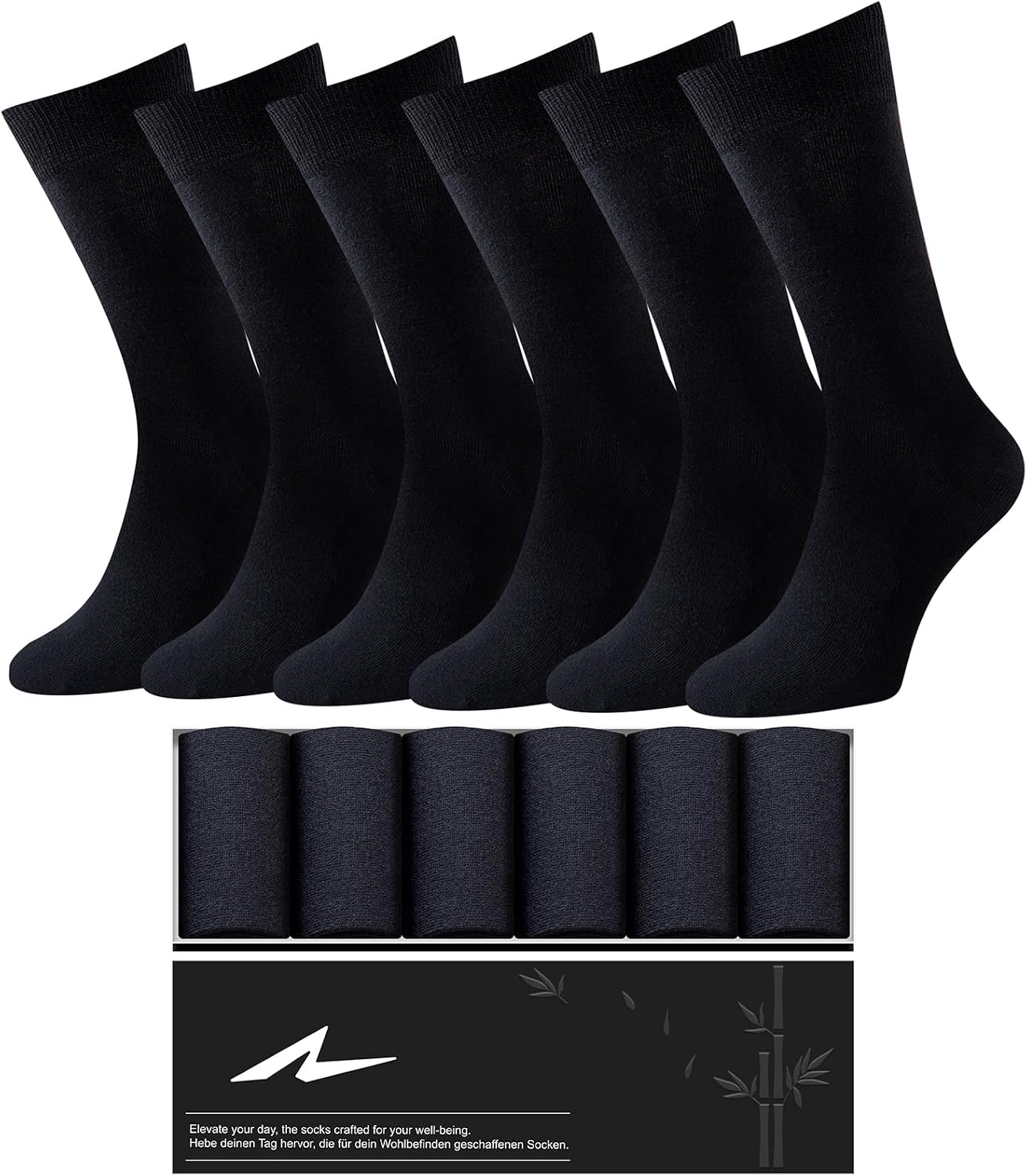 Niorasen Men's Bamboo Rayon Dress Socks, 6 Pairs, Mid Calf