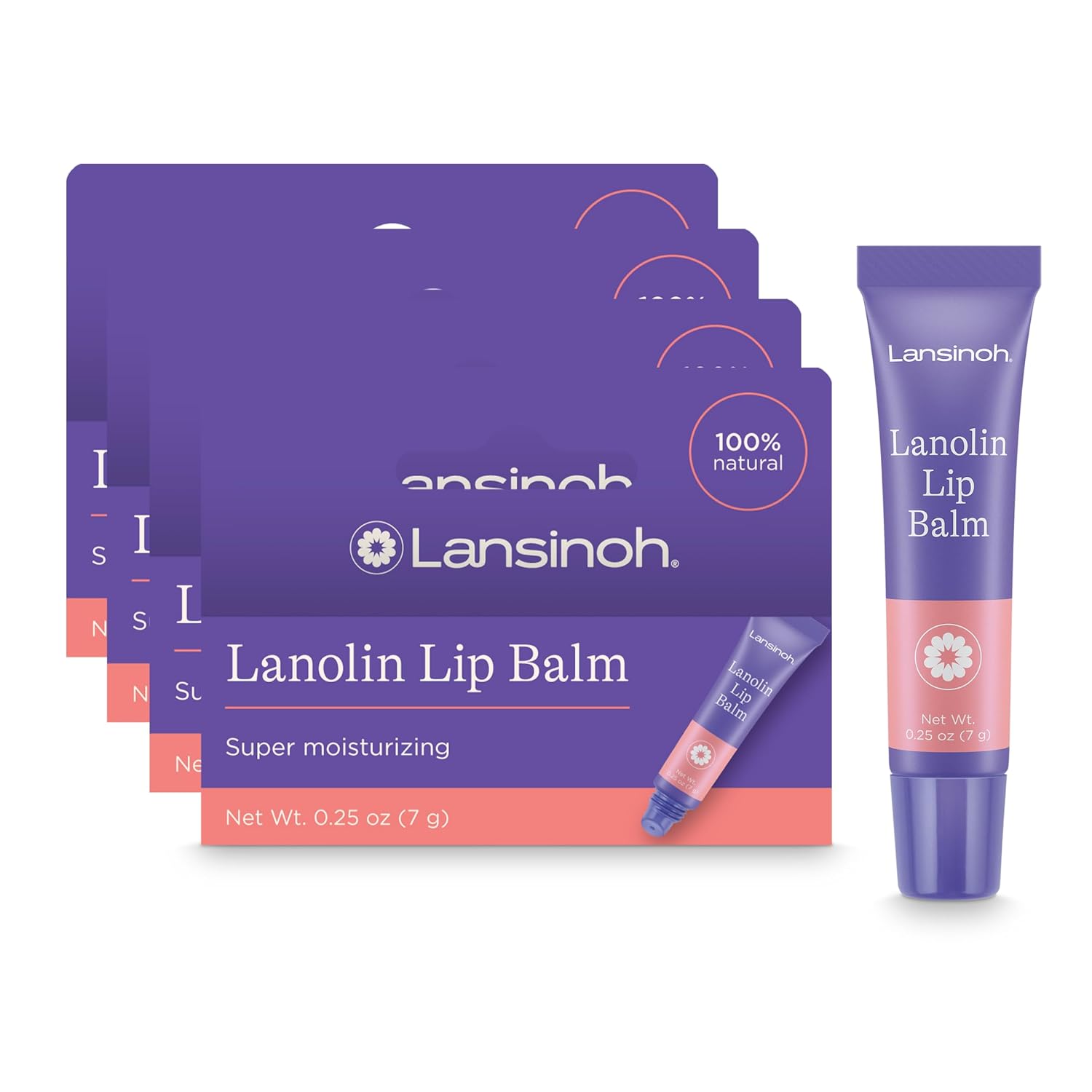Lansinoh Lanolin Lip Balm, Moisturizing Lip Care,0.25 Ounce (Pack of 4)