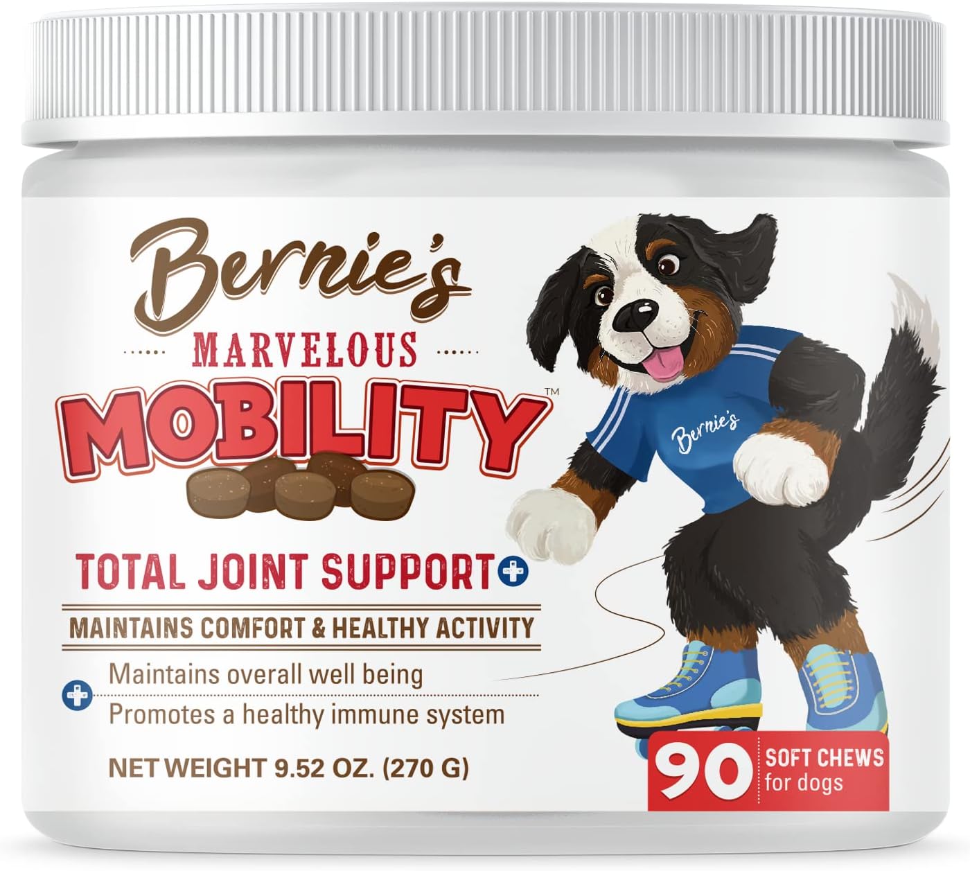 Bernie's Marvelous Mobility - Daily Total Joint Support for Dogs - 90 Soft Chews - Maintain & Rebuild Mobility, Supports Joint Tissue Health