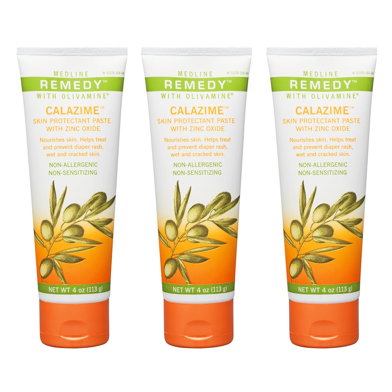 Medline Remedy Olivamine Calazime Skin Protectant Paste Cream, Used with Dry Chapped from Diaper Rash, Incontinence, Dermatitis, Psoriasis, Burns, Bites, White, 4 Oz, 3 Count