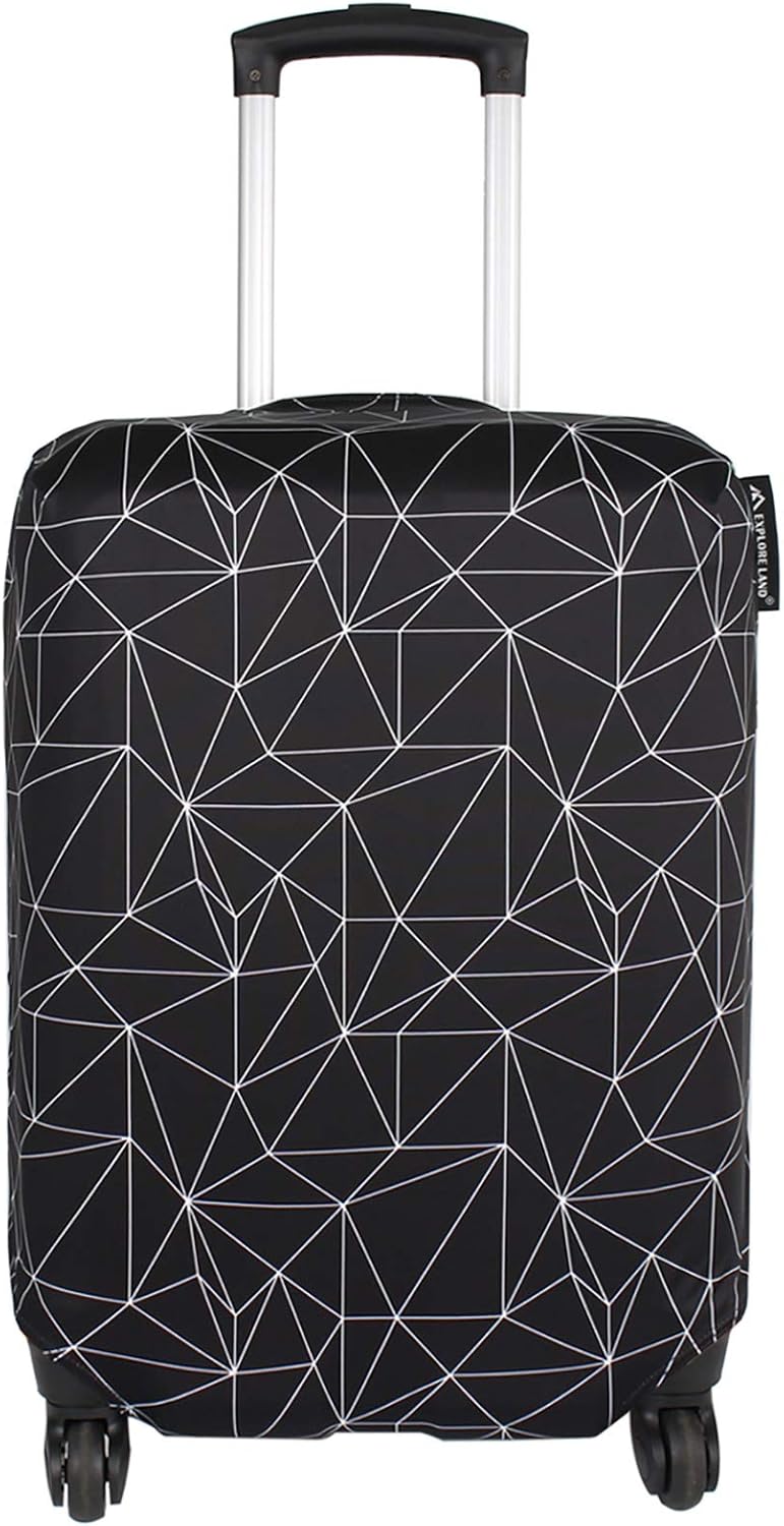 Explore Land Travel Luggage Cover Suitcase Protector Fits 31-32 Inch Case (Black Polygonal, XL)