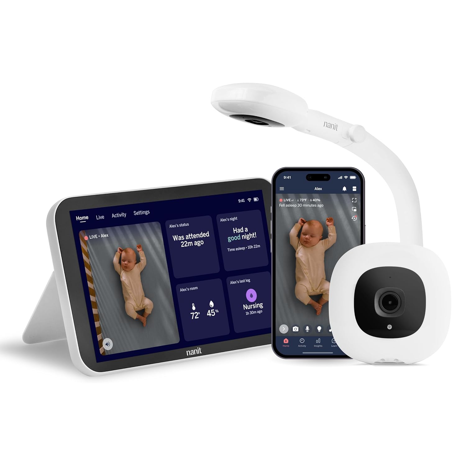 Nanit Smart Baby Monitor System with Floor Stand & 8" Display Screen - Crystal-Clear Video, Real-Time Notifications, Sleep Insights - Baby Must Have for Parents